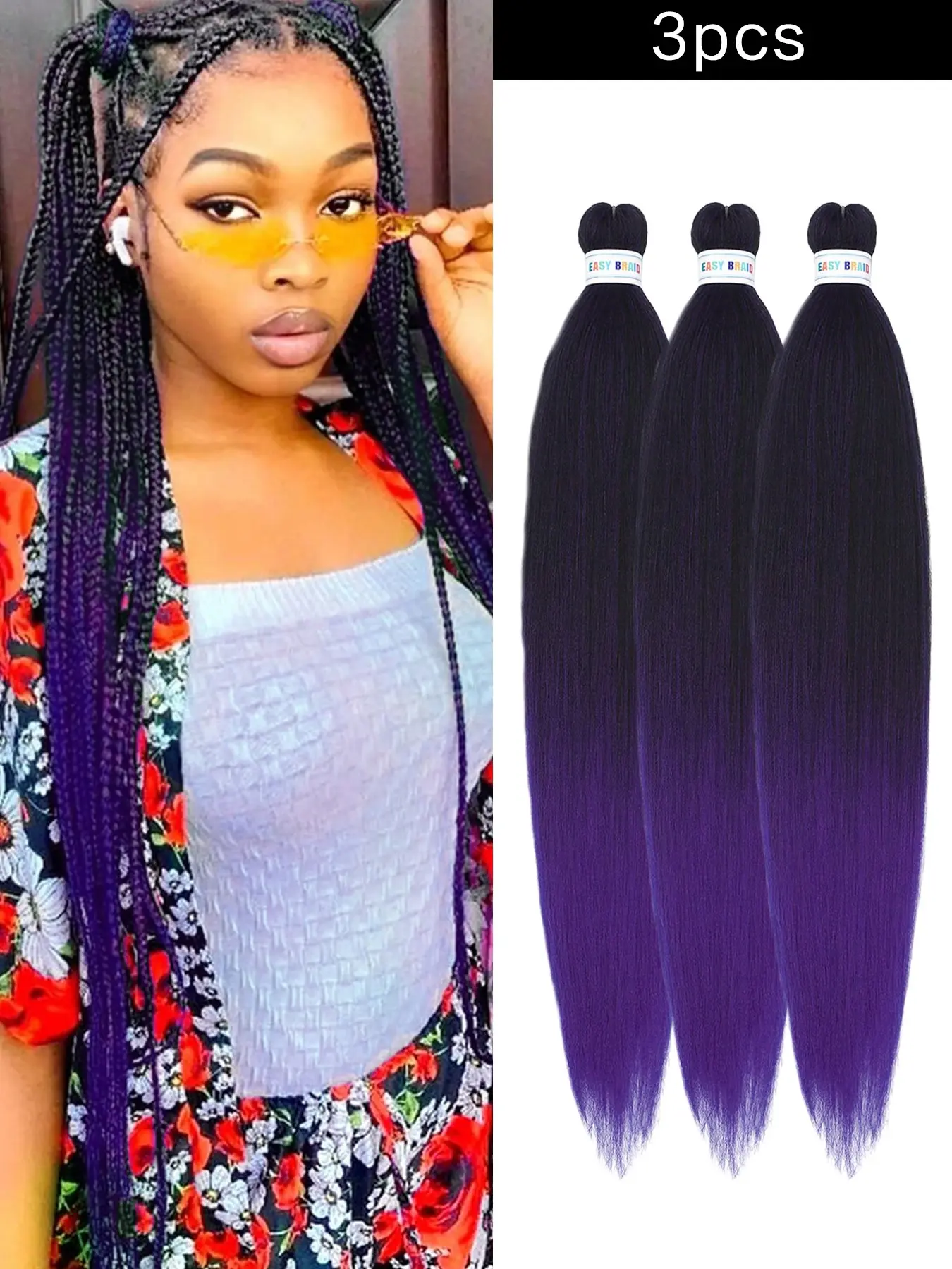 3PCS 26 Inch Pre-Stretched Braiding Hair Extensions, Low Temperature Lightweight Tangle Free Hot Water Setting Braid Hair for Women DIY Box Braids Twist Braids Hairstyle for Women Used Daily Parties Cosplay Halloween And Christmas