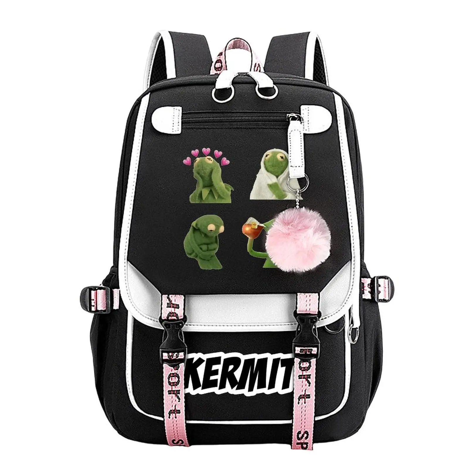 Kermit Meme Print School Backpack for Teens, Water-Resistant Durable Large-Capacity Bag with Multi-Pocket Organizer, 11.4in×18.1in, Back to School Haul Ideal Birthday & Holiday Gift