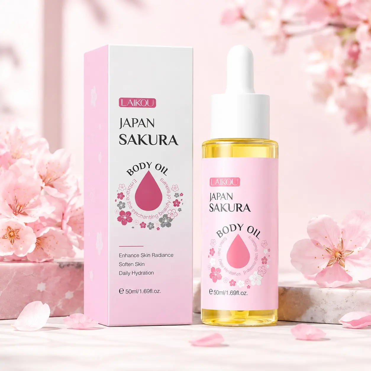 Sakura Cherry Blossom Body Oil Hydrating Radiant Skin Glow for Dry Dullness Daily Post Shower Routine Essential Oil for Women Fast Absorbing Floral Scent After Shower Oil