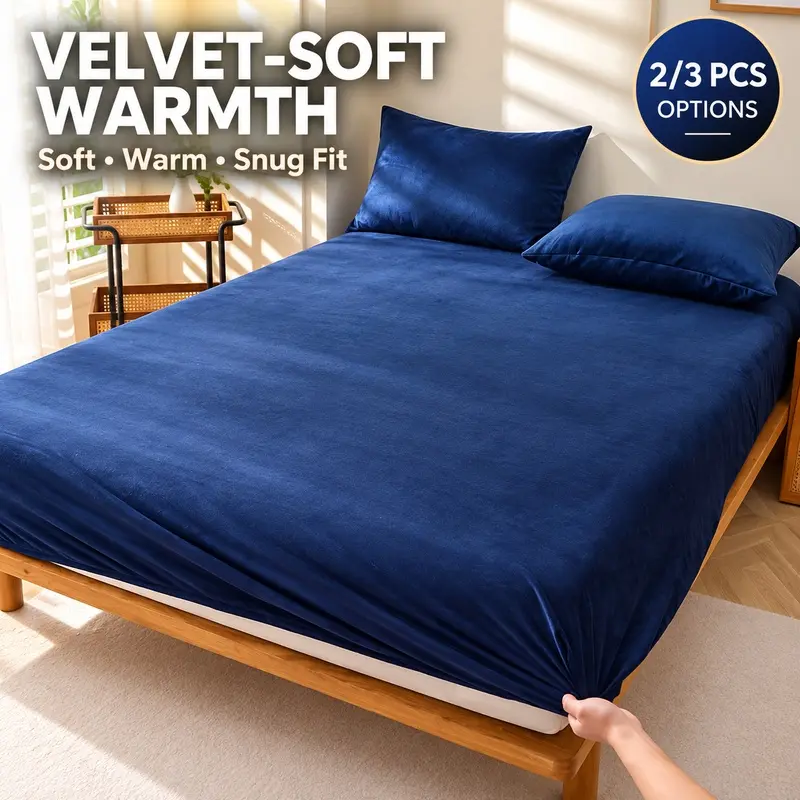 Luxury 2Pcs/3Pcs Crystal Velvet Milk Velvet Fitted Sheet Set, Soft Smooth Skin-Friendly Plush Bedding, Warm Cozy Mattress Cover for Fall & Winter, Perfect for Bedroom, Guest Room, Dorm & Apartment, Comfortable Home Bedding, Multiple Sizes Available