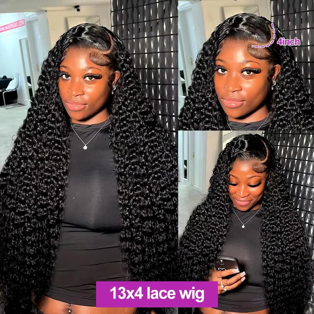 Women's Human Hair Half Wig - HD Wigs, 250% Density 40Inch Deep Wave, 13x4/13x6 360 Full Lace Frontal, Transparent Lace, Pre-Plucked Hairline & Side Parts Cap Design, Deep Wave Wig