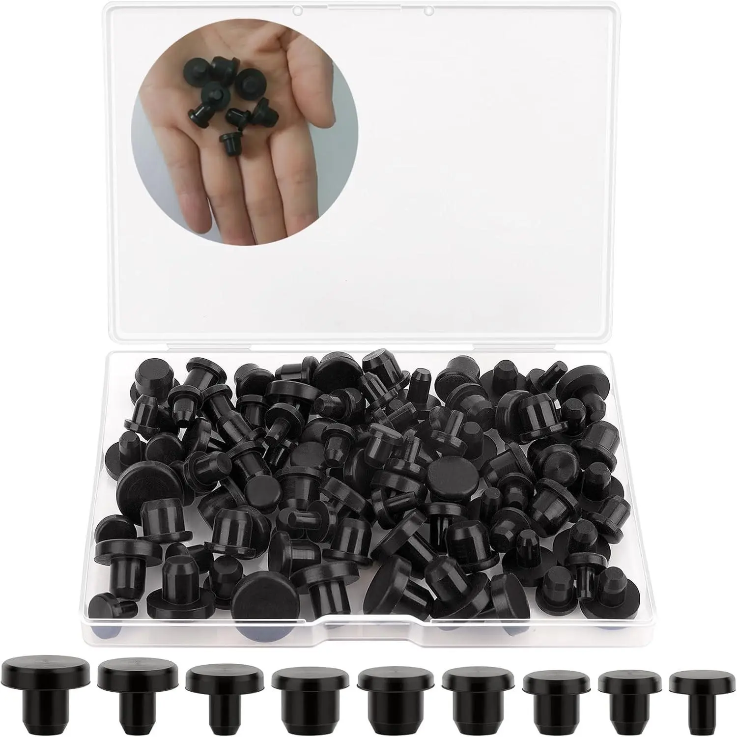 90 Pcs Silicone Rubber Hole Plugs - Assorted Sizes 4-9.5mm, Durable Round Rubber Stopper Plugs for Holes, Waterproof Black Silicone Plugs Set for Bottles, Pipes and Test Tubes
