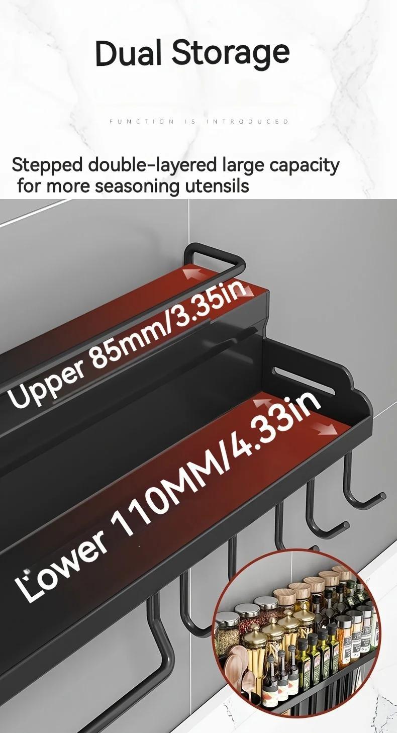 Double-layer Kitchen Spice Knife Storage Rack For Home Storage Decoration 7.68 inches width Wall-mounted Multifunctional Holder Punching-free Storage Organizer With Chopsticks Towel Rail and Utensil Hook Double-layer Kitchen Spice Knife Storage Rack For Home Storage Decoration 7.68 inches width Wall-mounted Multifunctional Holder Punching-free Storage Organizer With Chopsticks Towel Rail and Utensil Hook