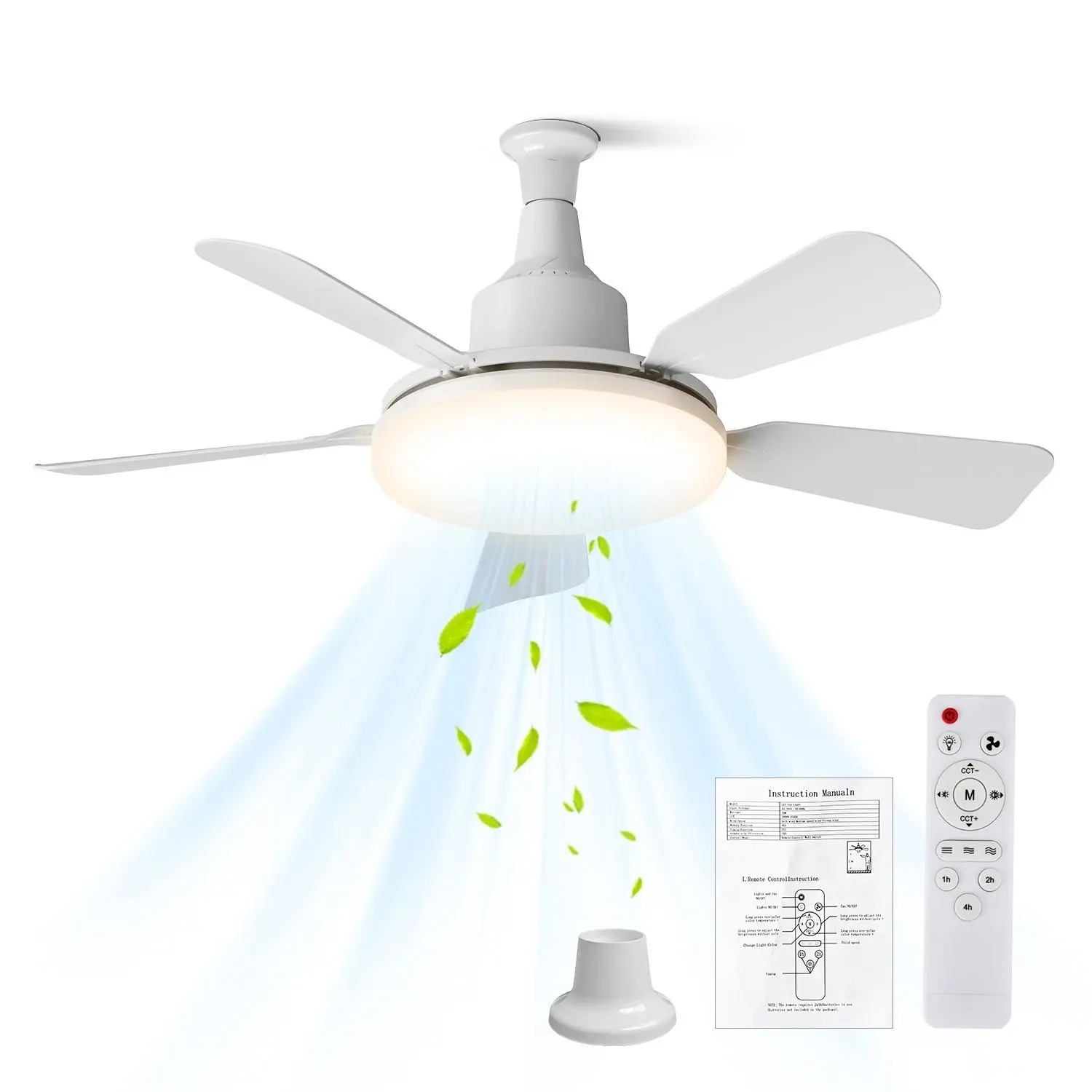 24-Inch Ceiling Fan Light with Remote, Three-Speed Settings, LED 3000-6500k Color Temperature, Quiet, Memory Function, Ideal for Dining Room, Bedroom, Living Room, Kids' Room