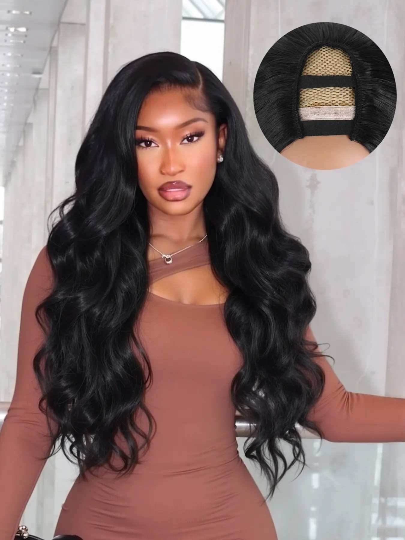 V Part Wig Body Wavy Wig Upgrade, U Part Synthetic Wigs for Women, Half & Full Head Clip In, Glueless 24inch Hair Replacement, Long Wig