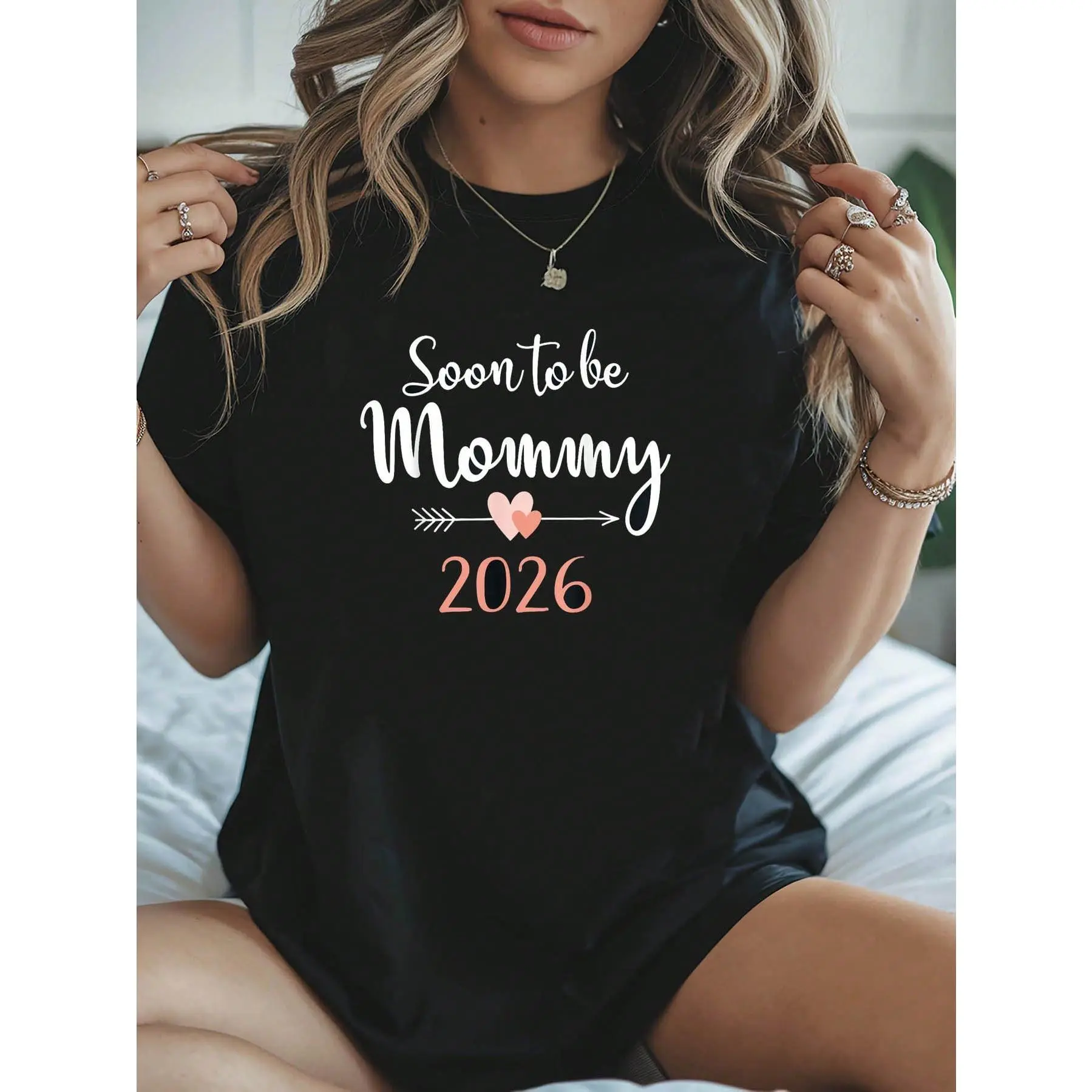 Women's Soon To Be Mommy 2026 Maternity T-Shirt - Bump Prediction Top For 2026 Due Date, Casual Crew Neck Short Sleeve Blouse, Spring Summer Pregnan