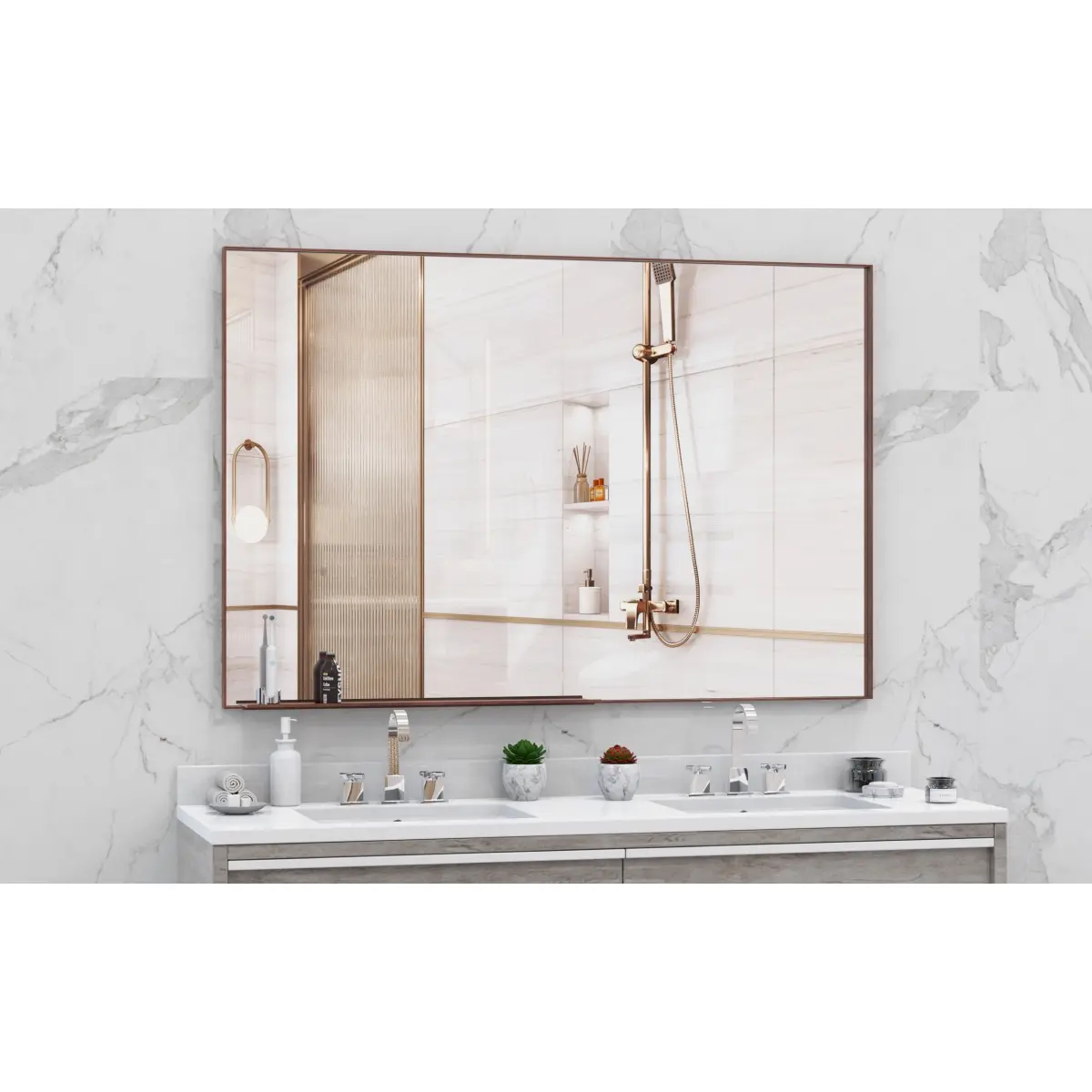 60"x40" Oversized Modern Rectangle Bathroom Mirror with walnut Frame Decorative Large Wall Mirrors for Bathroom Living Room Bedroom Vertical or Horizontal Wall Mounted mirror with Aluminum Frame