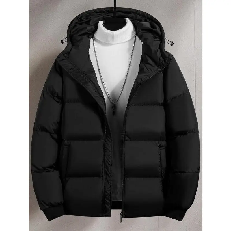 Men's Plain Pocket Zip Up Thick Warm Hooded Puffer Coat, Regular Fit Long Sleeve Padded Winter Casual Coat, Beige Black Jackets Oktoberfest Outfit Gift