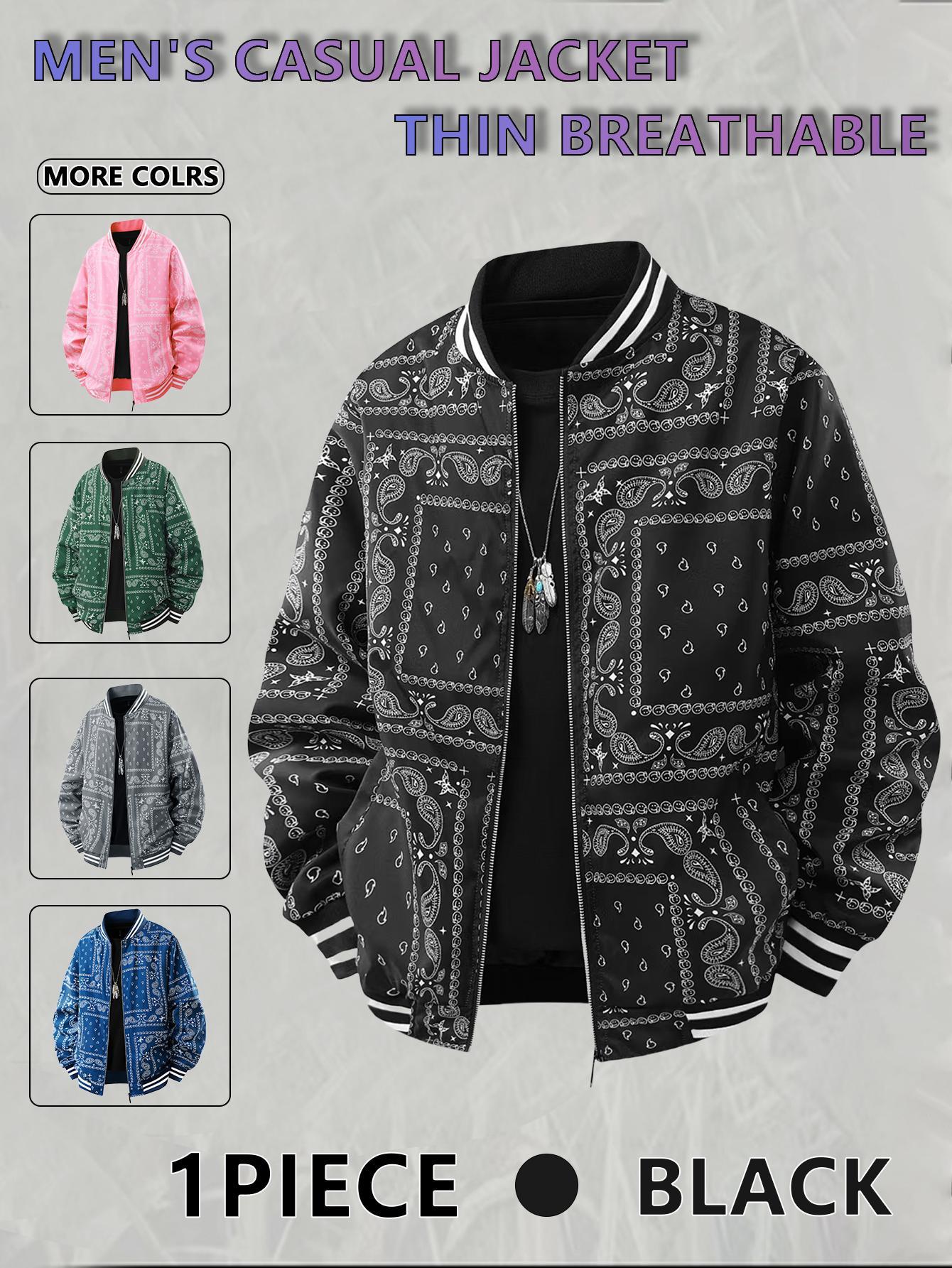 Men's Casual Cashew Flower Varsity Jacket,Vintage Lightweight Bomber Baseball collar Jackets,Classic Fabric,Mens Fashion Stylish,Men's jackets,Streetwear,Men's Clothing