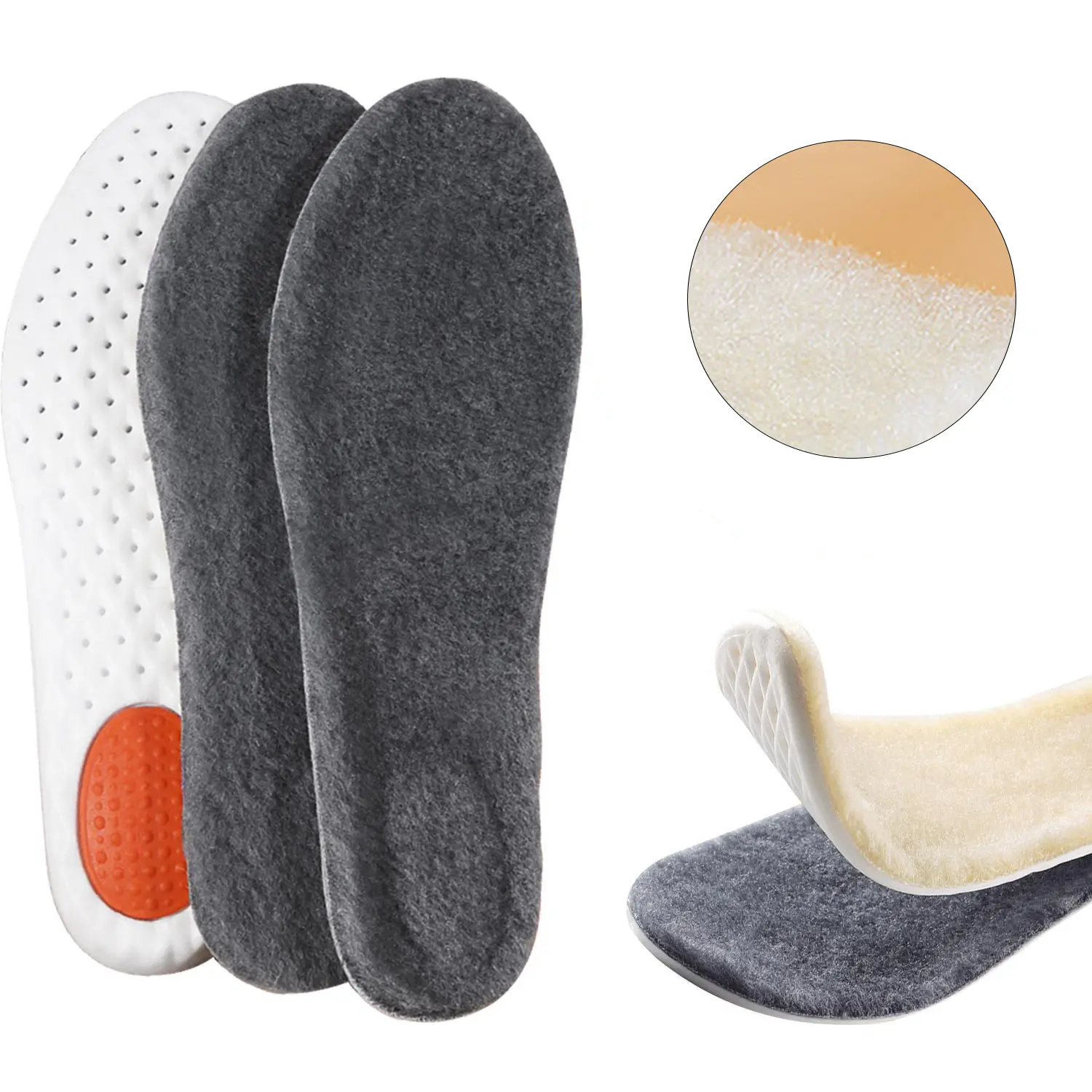 4D Winter Thick Warm Wool Shos Insoles for Men and Women, Winter Comfort Soft Inserts Memory Foam Insoles