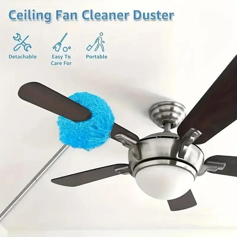Extendable Microfiber Ceiling Fan Dust Duster, Long Handle Design, Reusable and Lightweight, Ideal for Home Cleaning, Hard-To-Reach Areas, Telescopic Microfiber Duster