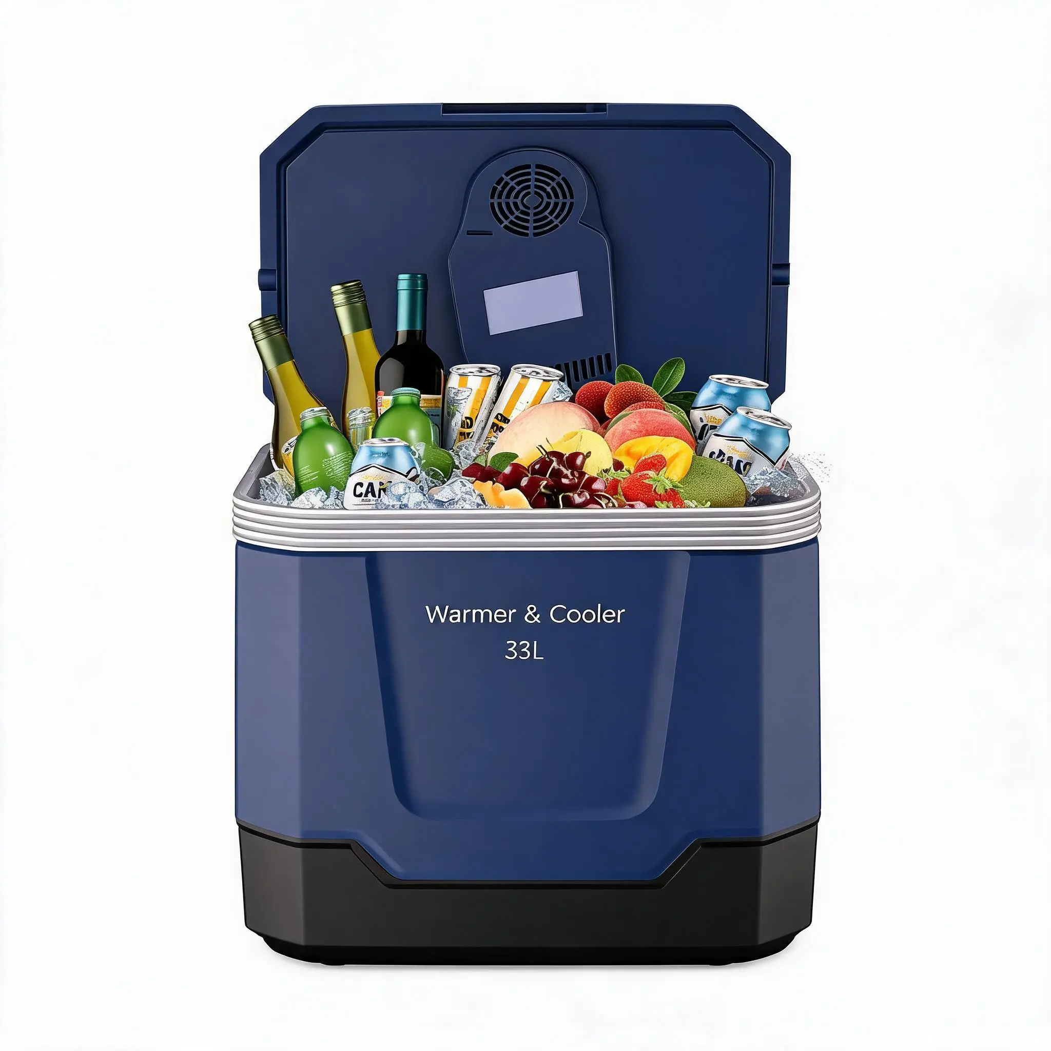 35 Qt (33L) Electric Cooler & Warmer Car Fridge - AC/DC Plug-In 12V/110V - No Ice Needed - Auto-Locking Carry Handle - For Vehicle, Truck, Camping & Travel