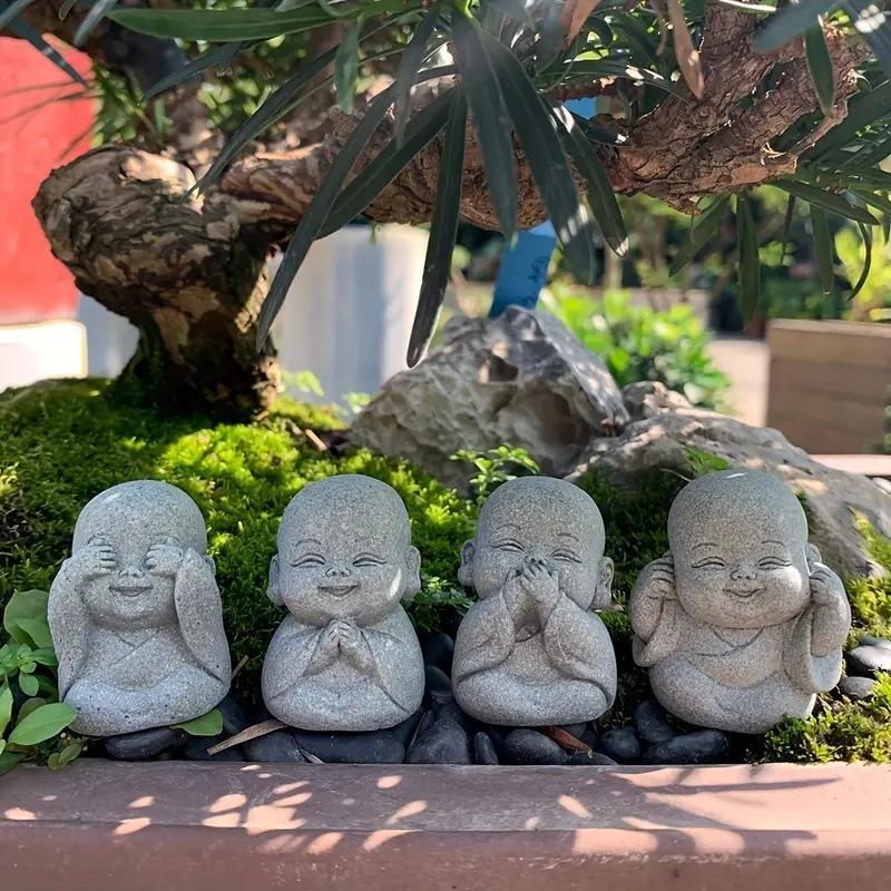 Cute Zen Style Resin Monk Statue, See No Evil Hear No Evil Speak No Evil Design, Perfect for Home and Garden Decor, Indoor and Outdoor Unique Buddha Statue