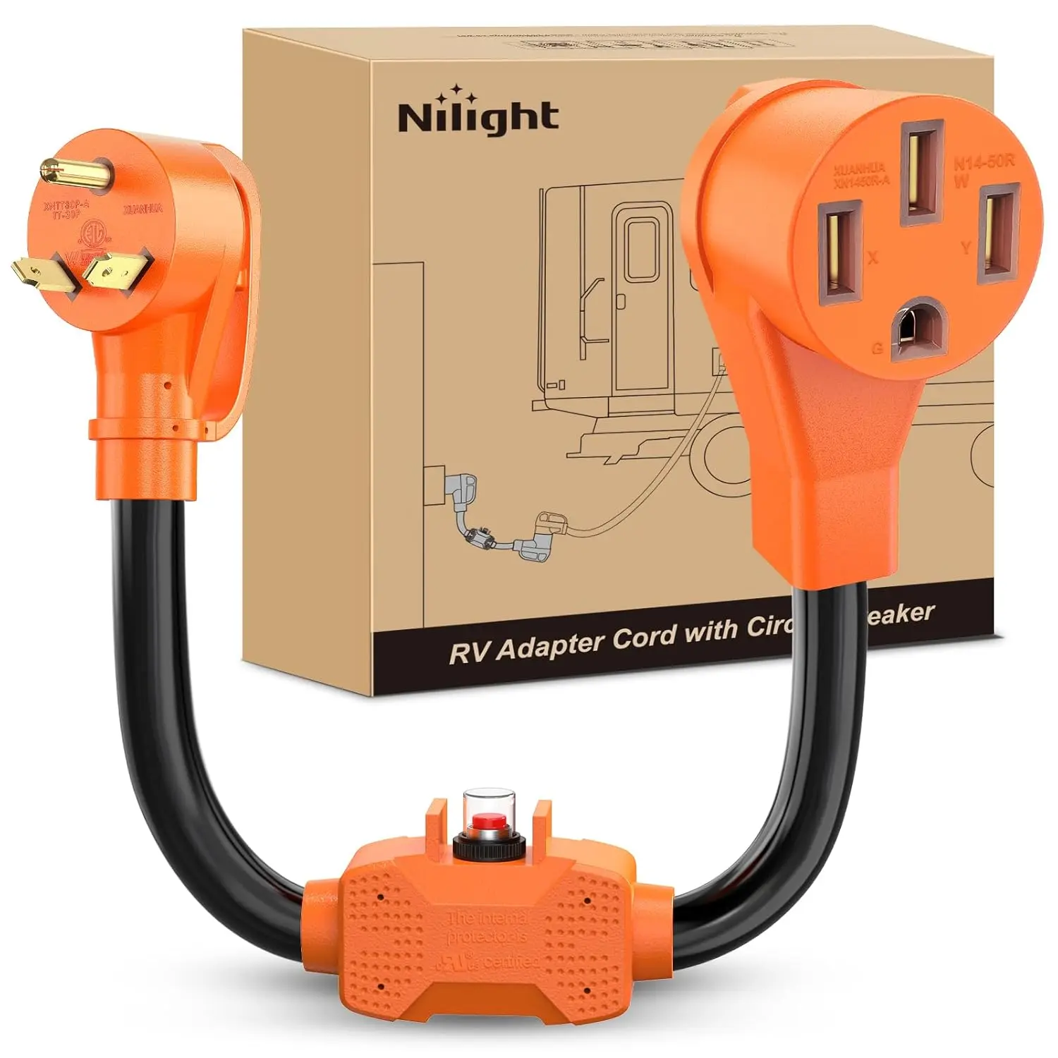 Nilight RV Power Adapter Cord with Circuit Breaker Overload Protector 30 Amp to 50Amp Dogbone Electrical Plug 10 Gauge Wire ETL Listed TT-30P to 14-50R 30M/50F Weatherproof for RV Camper Caravan Van