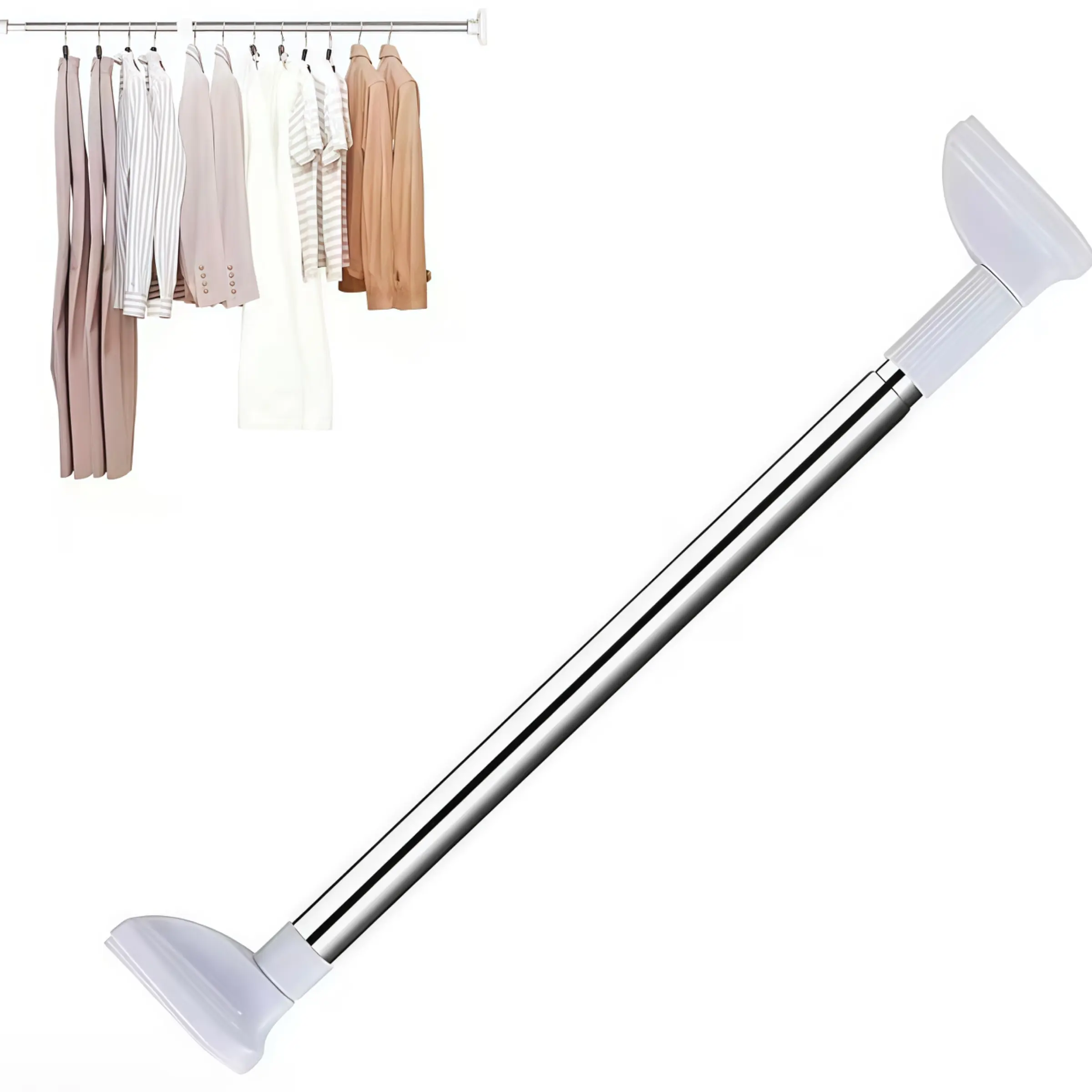 Telescopic Metal Closet Rod, Plastic Clothes Drying Rack, Durable Punch-Free Curtains Rack, Multi-Purpose Hanging Rack, Adjustable Clothing Racks, Heavy Duty Clothes Rack, Clothes Drying Pole