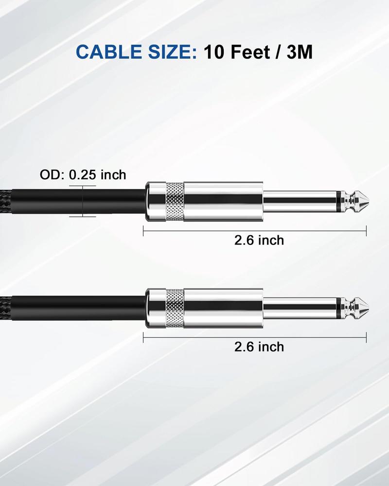 Guitar , Guitar Cord 10ft AMP Cord for Bass & Electric Guitars/Keyboard/Mandolin TS 1/4 Inch Instrument , Pro Audio Straight Angle Black