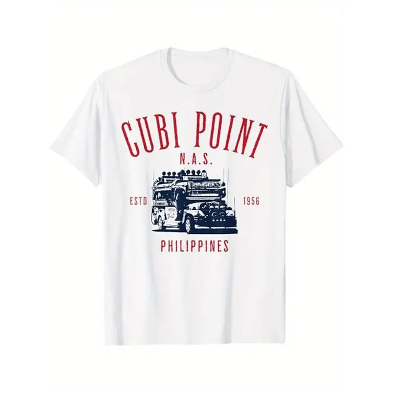Men's Vintage 1956 Cubi Point Philippines Graphic T-Shirt - Olive Green Retro Jeepney Design, Filipino Culture Apparel, Casual Comfort Fit Short Sleeve Round Neck Tee For Casual Attire & Filipino-Themed Events,