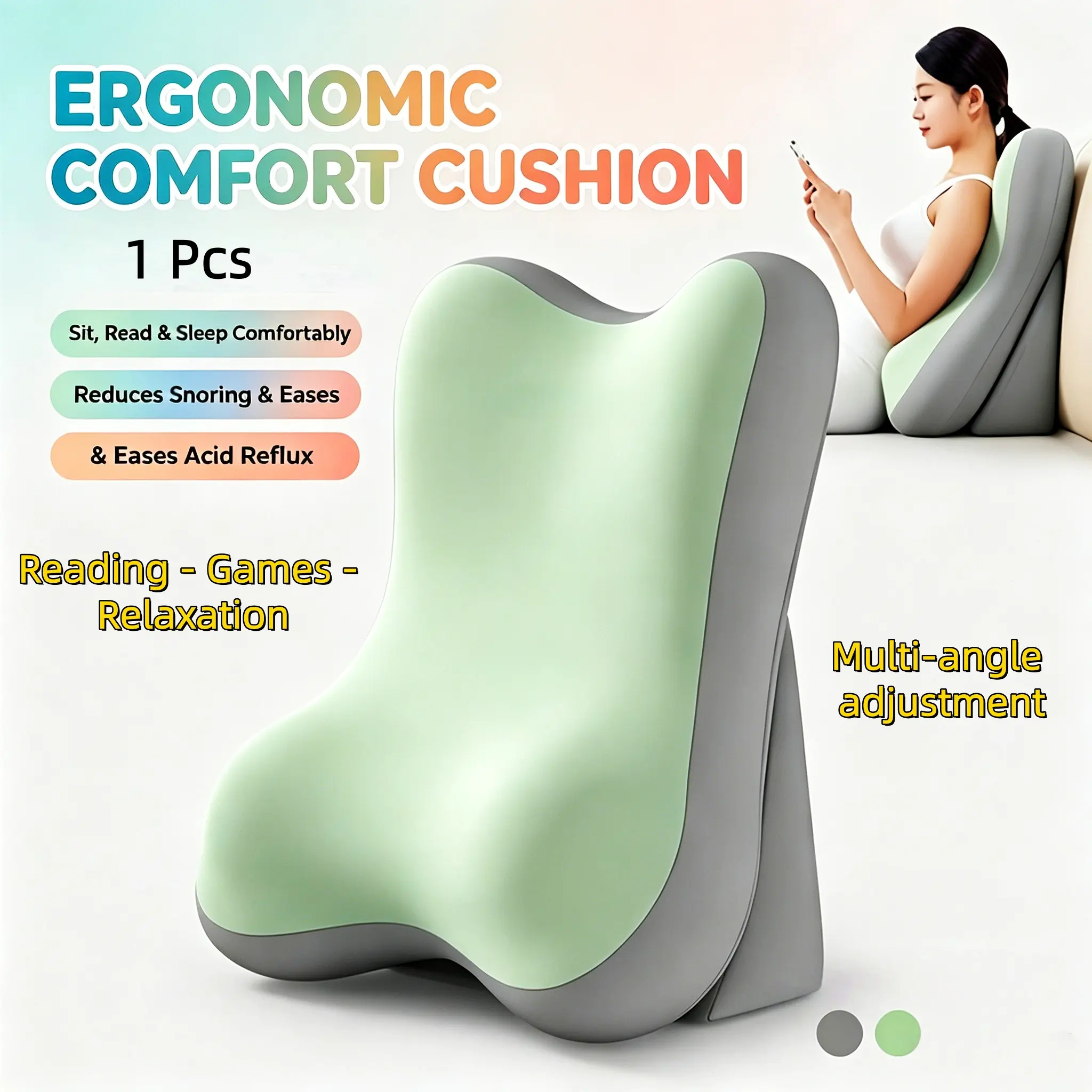 2027 New Ergonomic Bed Pillow - Backrest Pillow/Prone Pillow/Reclining Pillow, Neck and Back Support, Ergonomic Sleep Pillow with Soft Wedge Support, Suitable for Reading, Sleeping, Working, Birthday Gift