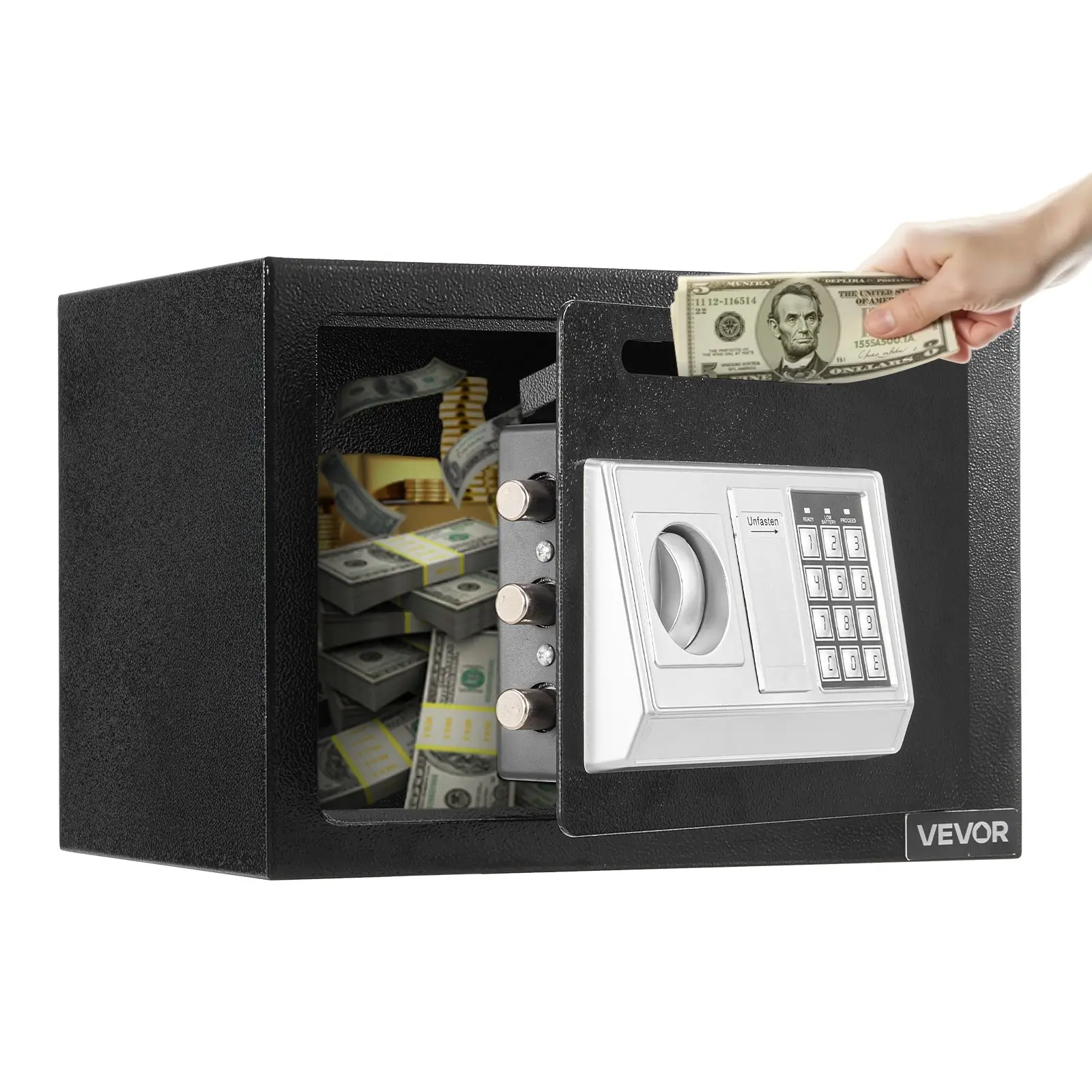 【DealsForYouDays】VEVOR 0.6 Cubic Feet Drop Safe, Drop Slot Safe Box with Password and Turn Knob, Heavy Duty Compact Cash Depository Box with a Front Lock Slot for Cash, Bank Slips, Jewelry, Documents, Bills, Black