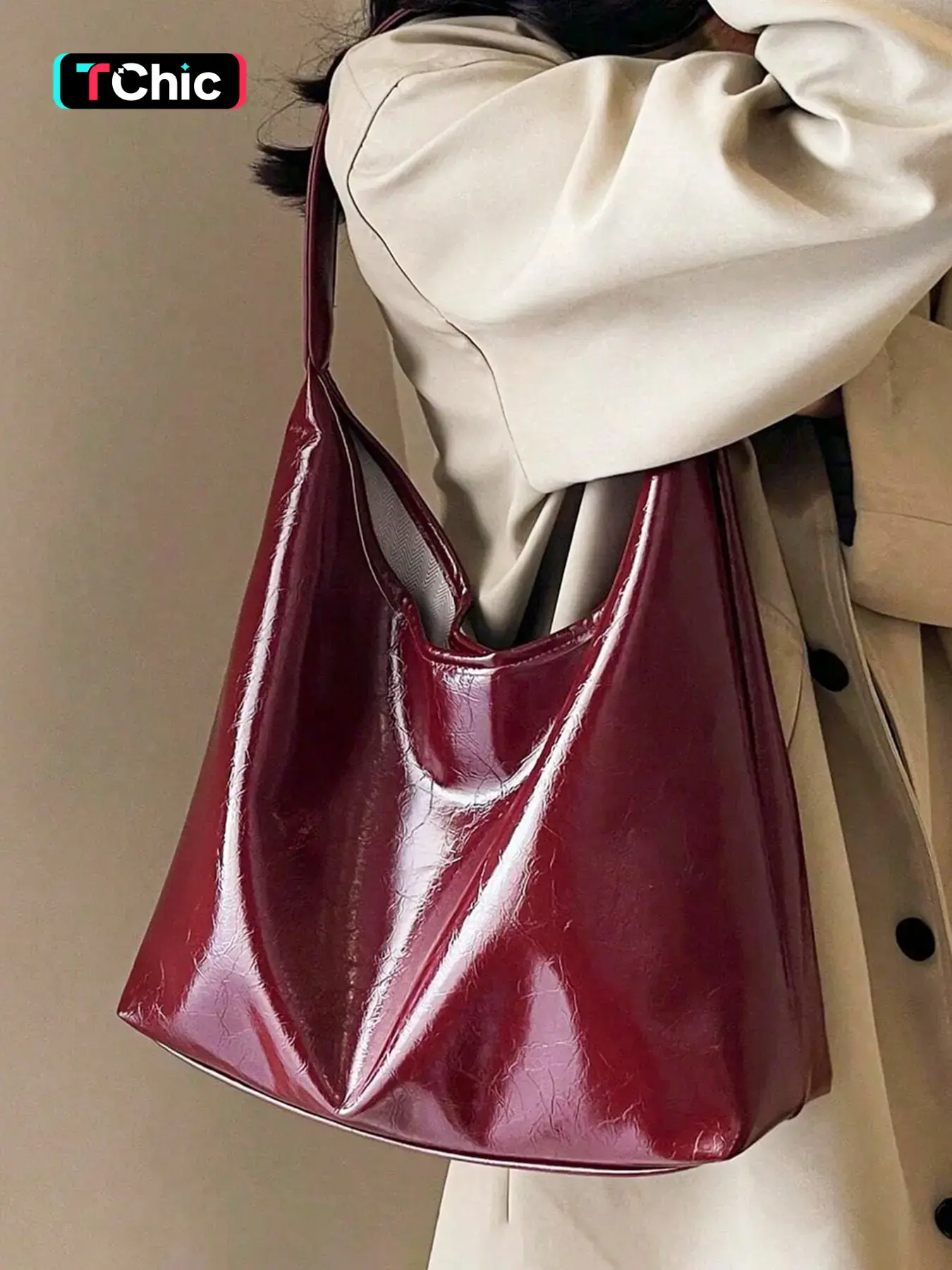 Women's Solid Color PU Leather Tote Bag, Fashionable Large Capacity Shoulder Bag for Work & Daily Used, Casual Trendy Versatile High-quality Daily Commuting Bag, Pu Hobo Tote, Fashionable Bags, Everyday Work Bag