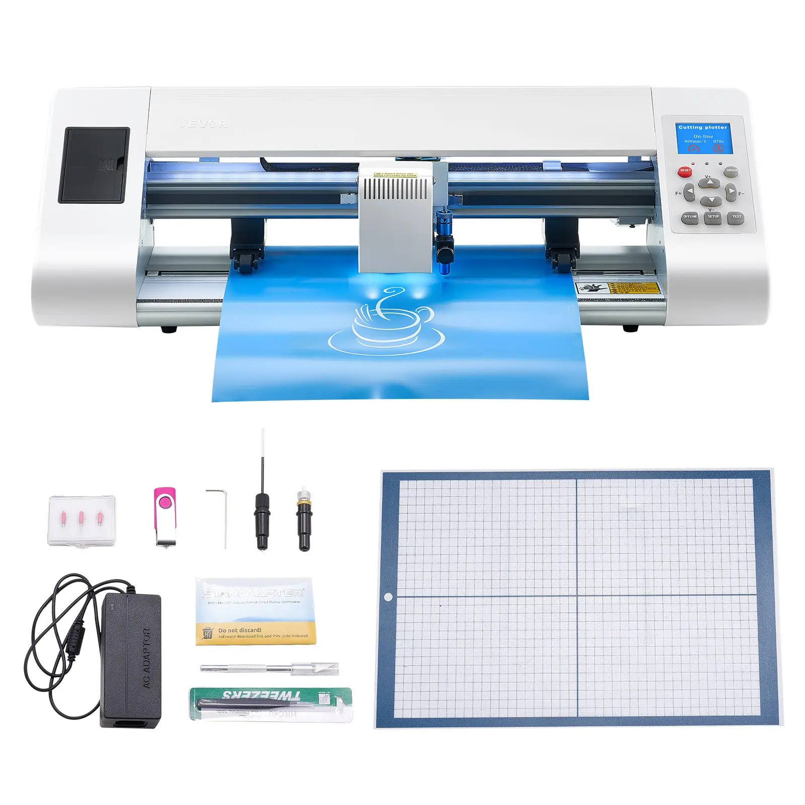 VEVOR Automatic Edge Detection Vinyl Cutter Machine (16.4 lbs, Stylish Design) with Design Software, Rich Accessories, Wide Compatibility for DIY Crafts, Free Creativity Support, Multi-File Format & EVA Foam, Apparel, Signage Compatibility, Adhesive Vinyl