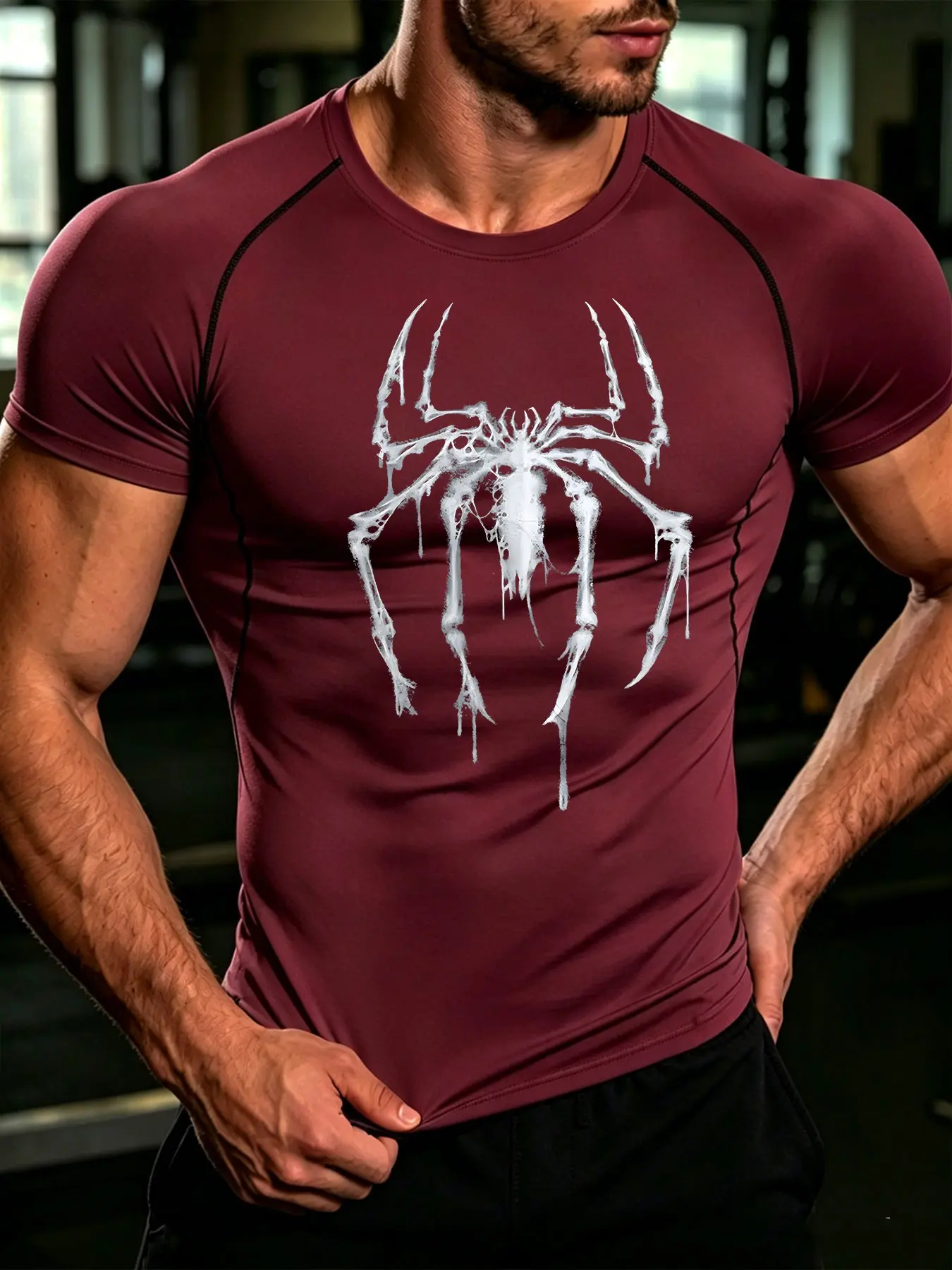 Men's Summer Y2K Spider Print Compression Wear, Compression Sports Tee, Fitness Workout Shirt, Comfortable Breathable Sport Short Sleeve, Gym Daily Wear, Ideal for Fitness Basketball Soccer Running