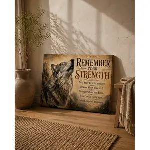 Wolf Motivational Quote Canvas Wall Art, Rustic Animal Poster, Inspirational Forest Wolf Wall Decor for Living Room Bedroom Office, Unframed Canvas Poster or Framed Canvas Wrap