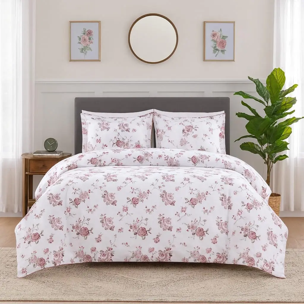 Duvet Cover  Size, Duvet Covers  with Button Closure, Soft Microfiber, Piped Edges & Fade Resistant Bedding, Includes 1 Duvet Cover & 2 Pillow Shams