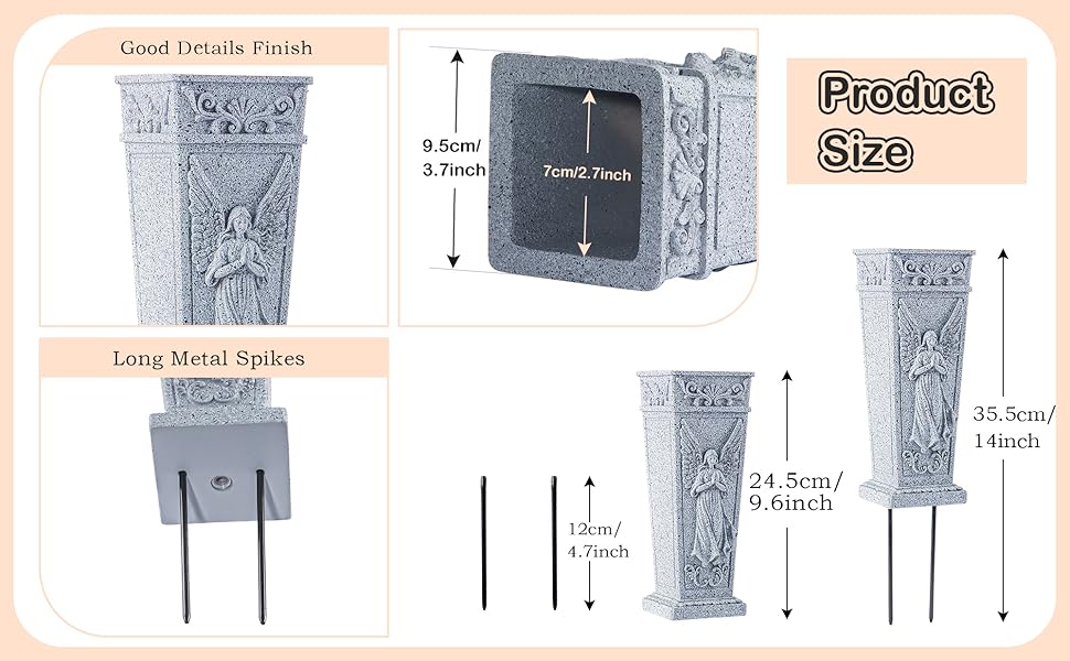 Cemetery Flowers Vase with Spike, Memorial Grave Vase Resin Flowers Holder for Headstone, Grave, Cemetery,, Lawn, Yard Decorations (1pc, Grey)