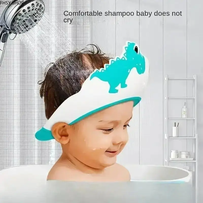 Cute Dinosaur Waterproof Bath Cap, Adjustable Silicone Shower Visor with Ear Protection, Fun Shampoo Shield for Toddlers & Kids, Great Gift Idea for Stress-Free Hair Washing