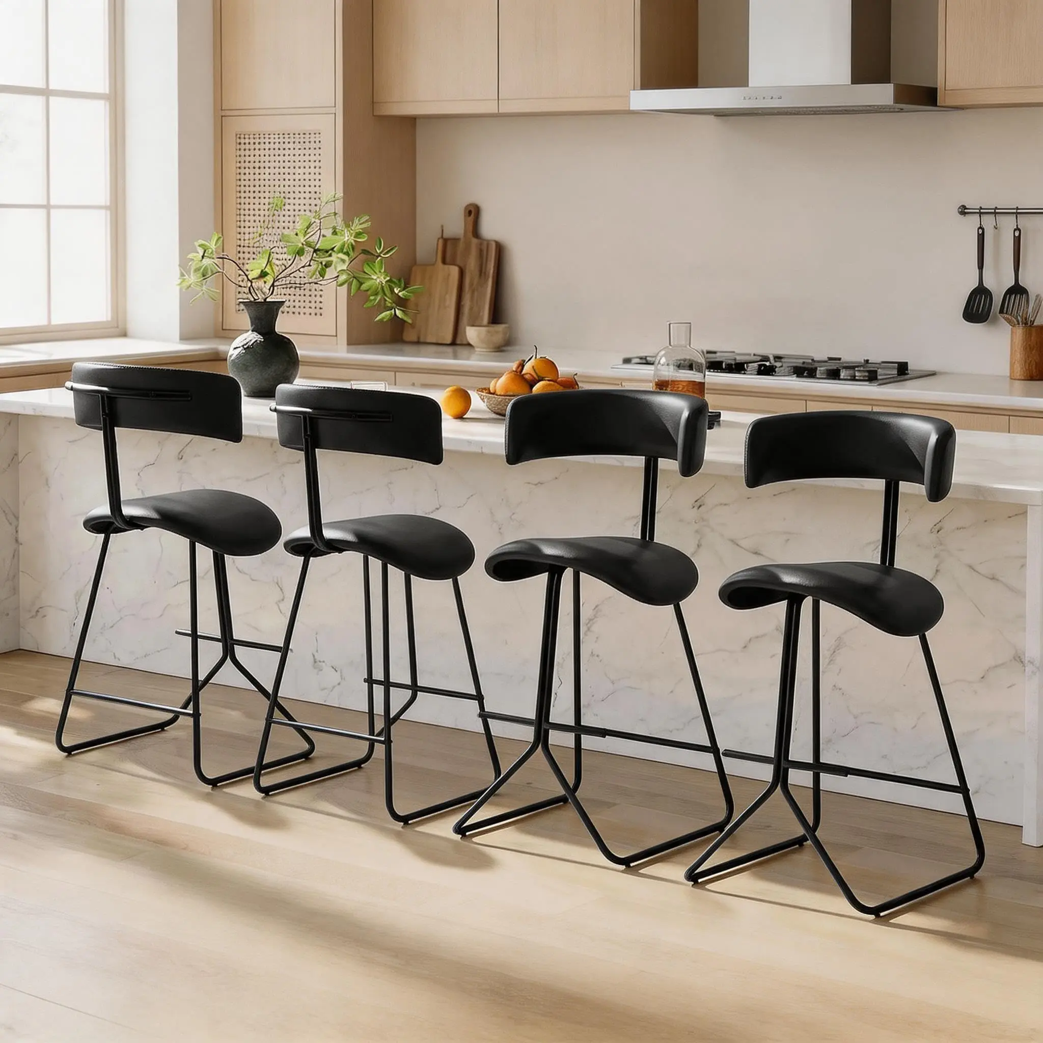 Set of 4 Bar Stools, 37-Inch Industrial Counter Height Chairs with Backrest and Footrest, Iron Barstools for Kitchen Island, Dining Room, Home Bar, Pub & Restaurant, Only Chairs