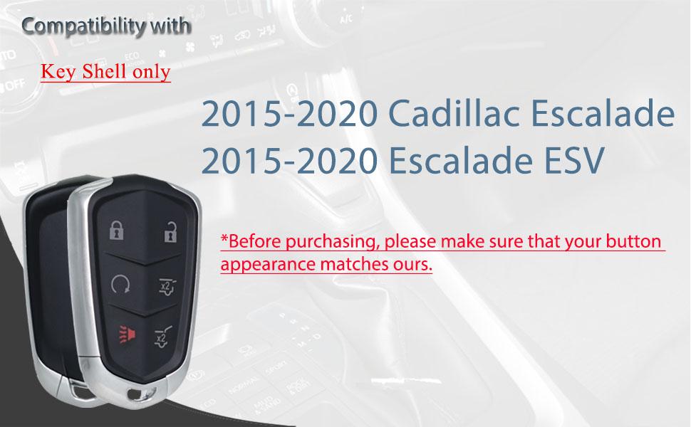 THE WELL KEPT Key Fob Shell Case Replacement Fits for Cadillac Escalade ESV 2015 2016 2017 2018 2019 2020 Keyless Entry Remote Control 6 Button Pad Cover