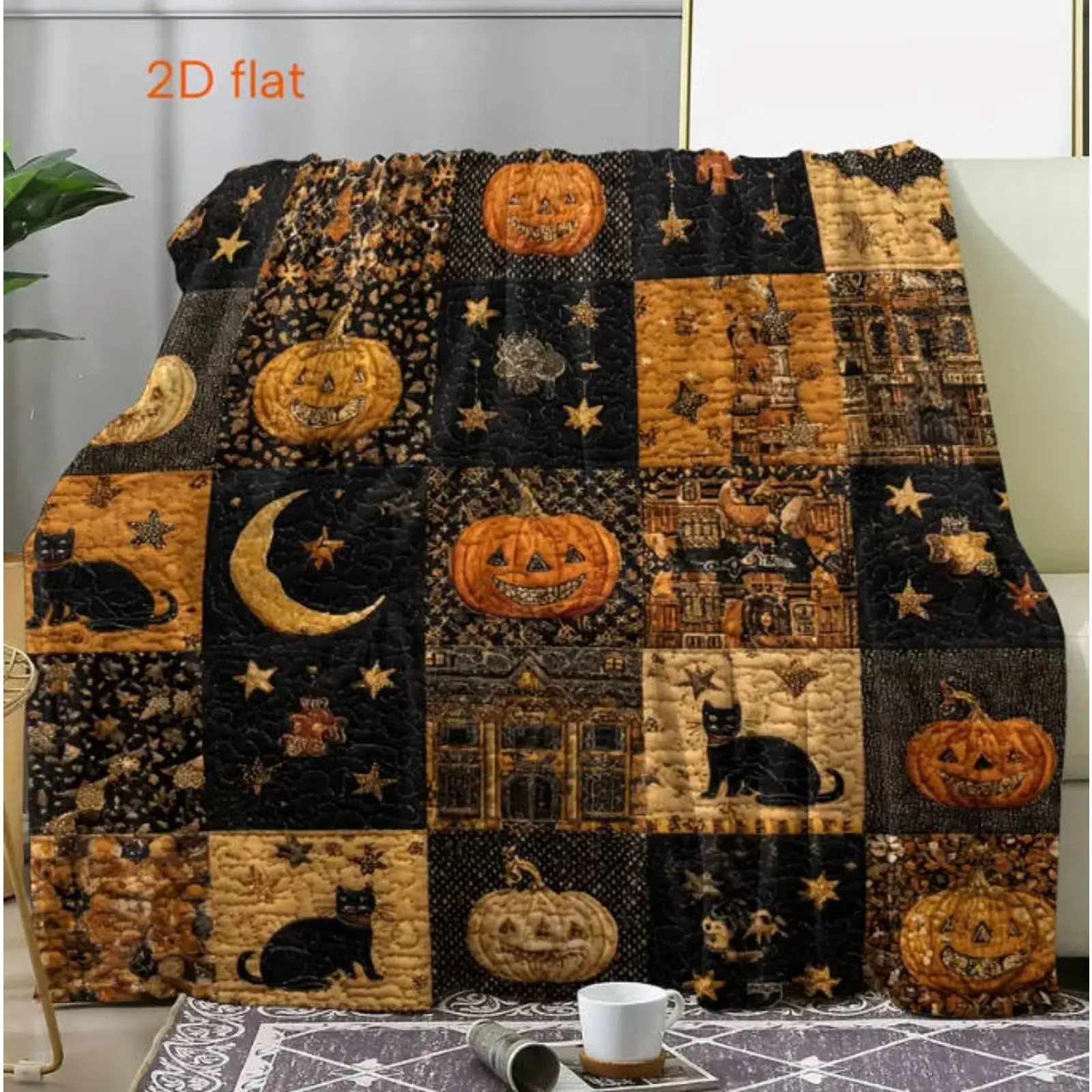 YHFZ Halloween Plaid Series Polyester Flannel Blanket - 2D Plaid Print, Contemporary Mixed Colors, Warm Soft Comfortable, for Indoor Use on Sofas, Beds, Room Decor, Home