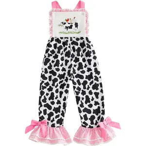 First 1st Birthday Outfit Girl Overalls Birthday Girl Romper Cake Bow Gingham Bell Bottom Suspender Jumpsuit