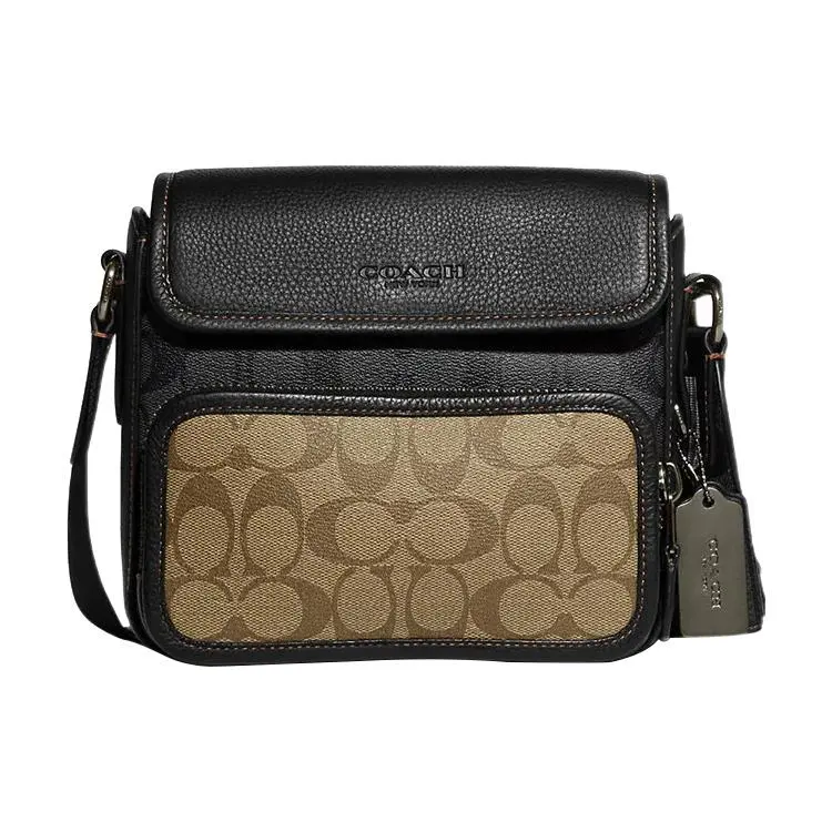 Coach Sullivan 20 Crossbody Bag for Men – Zip Closure, Coated Canvas and Pebbled Leather, Small Size, Brown and Black Verifiable, with credentials and supporting global authentication