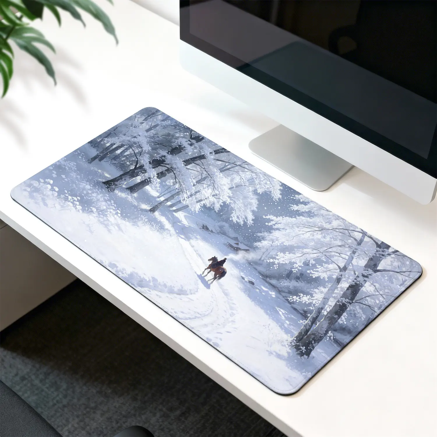 Premium Snow Forest Rider Illustration High Quality Mouse Pad  Modern Office Gaming Comfort Experience  NonSlip Durable For Daily Work And Play 40*80cm 40*90cm30*70cm