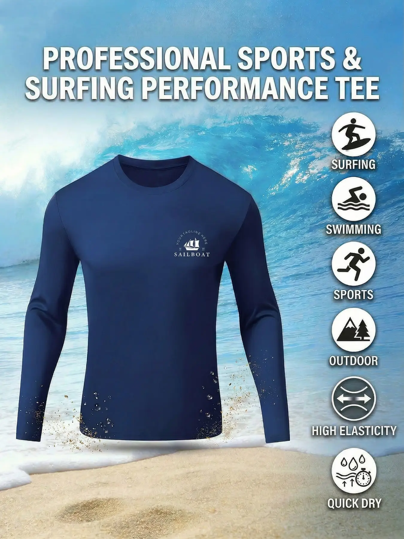 Men's Multifunctional Surfing Top, Quick Dry High Stretch, Letter Print, Ideal for Summer Beach, Running, Cycling, Swimming