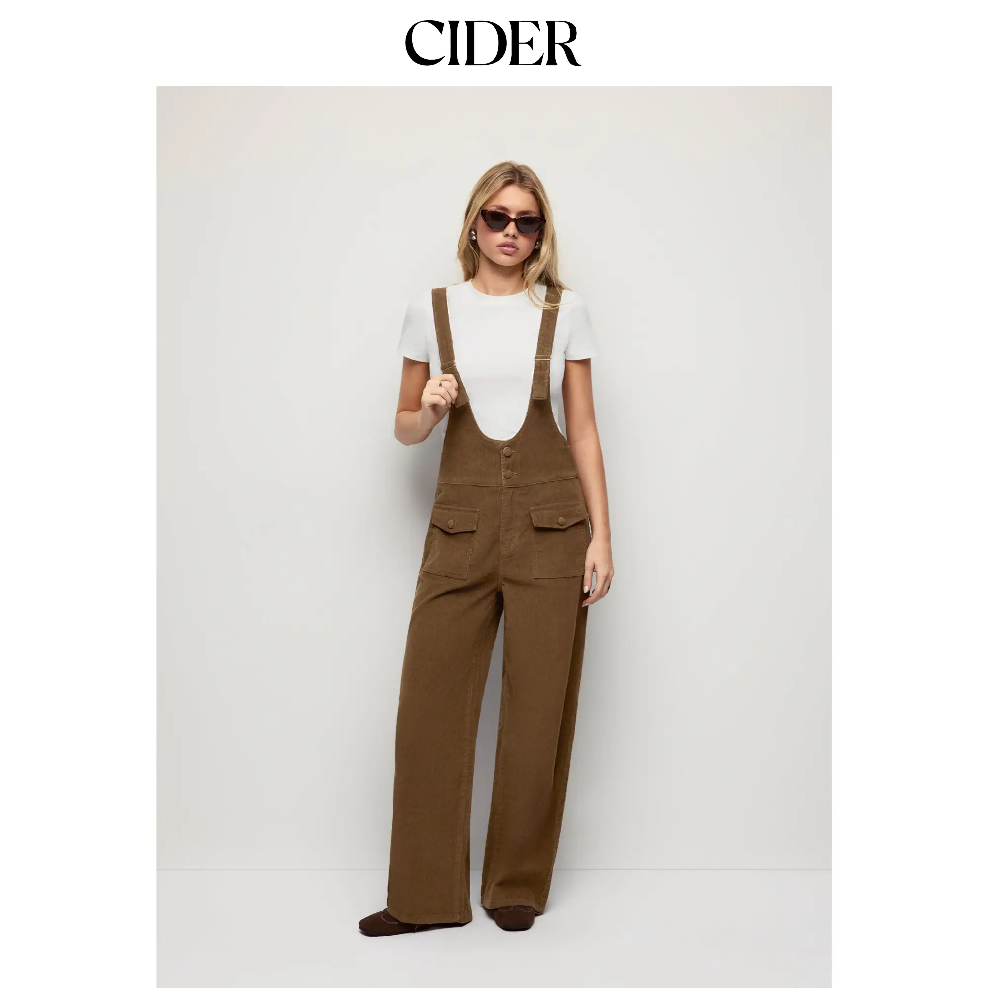 Cider Denim Low Rise Washed Oversized Cargo Overalls