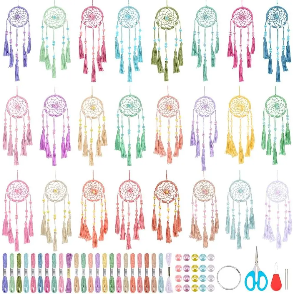 24 Set DIY Small Dream Catcher Kit Candy Colors Round Mini Dream Catcher Kit  Dreamcatcher Kit with Instructions Boho  Ornament Making Kit for Bedroom  Mirror  Bag