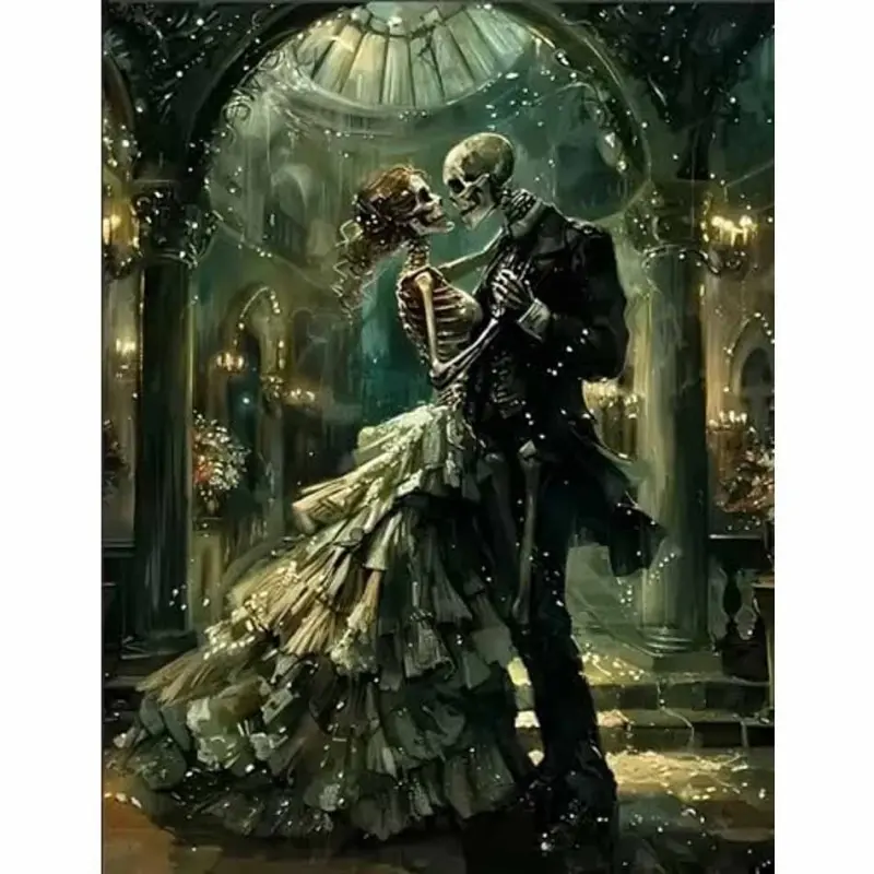 1 modern gothic skull dancer print poster, suitable for living rooms, offices, and home decor, makes an excellent gift and is perfect for autumn and Halloween themes