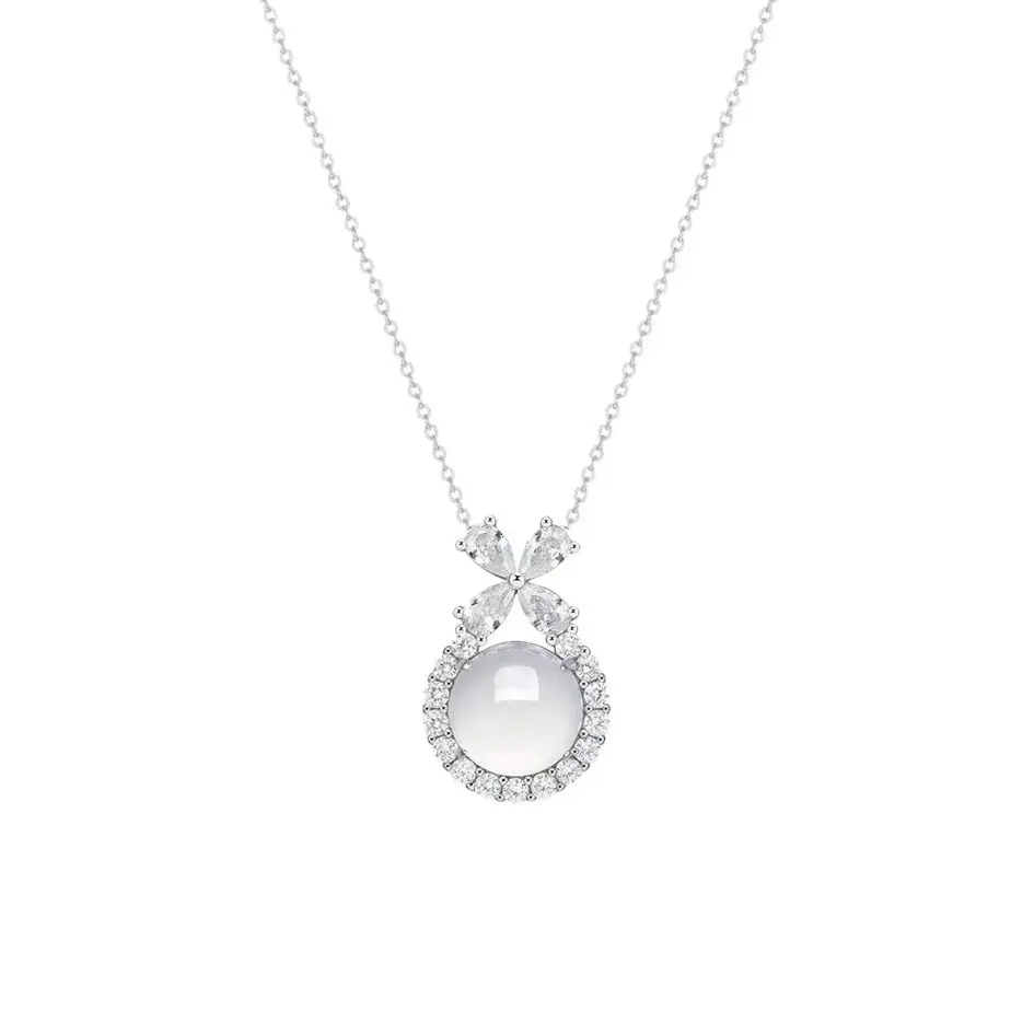 Women's DOUX Opalescent Crystal Bow Pendant Necklace with Opal Center, Silver-Tone Halo Costume Jewelry, Classic