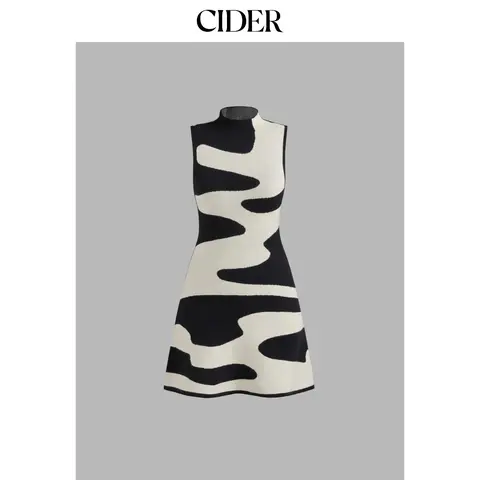 Cider [size 2-10] Knit High Neck Zebra Striped Mini Dress