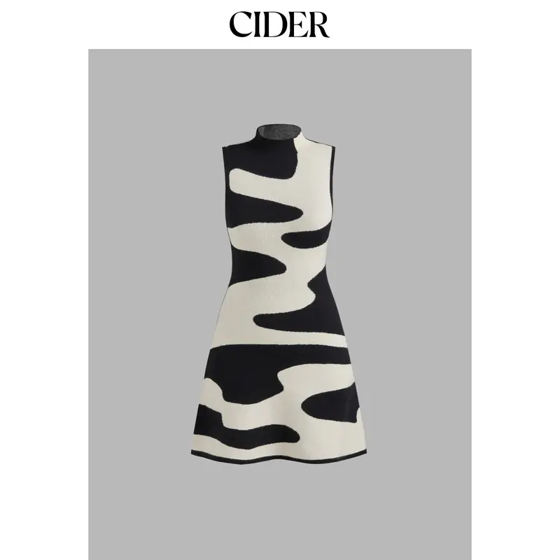 Cider [size 2-10] Knit High Neck Zebra Striped Mini Dress