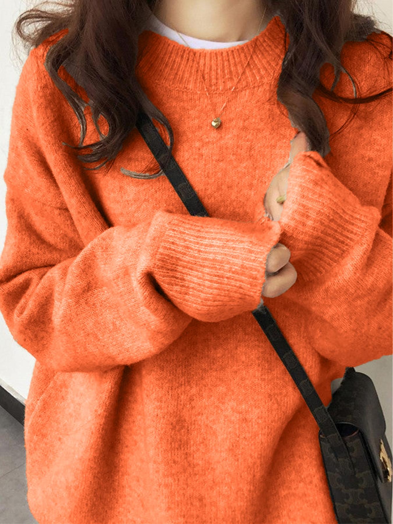 Women'S Solid Drop Shoulder Long Sleeve Sweater Pullover, Casual Fit Fashion Round Neck Jumper For Fall & Winter, Women'S Knitwear For Daily Wear, Chic Clothes1123