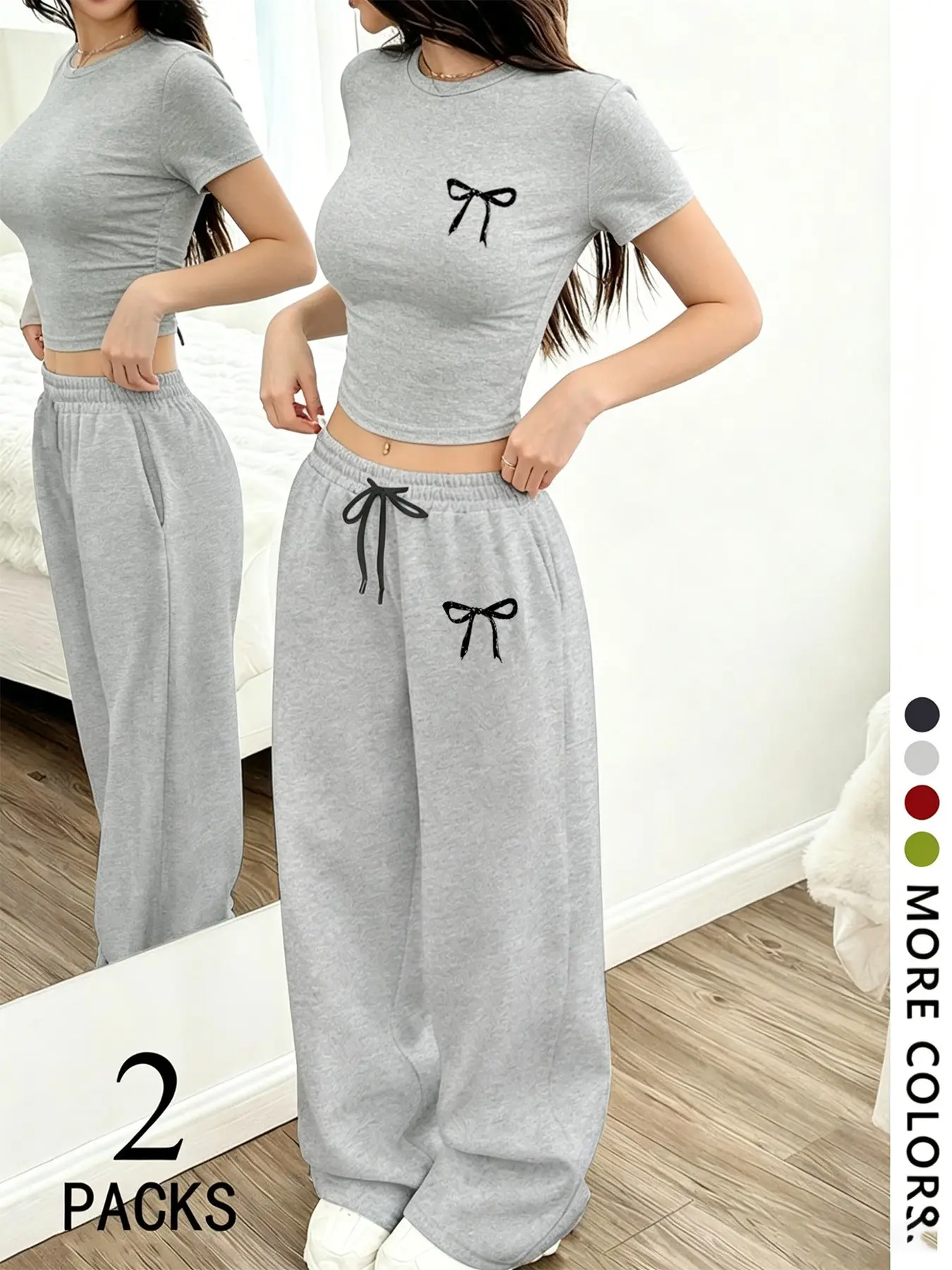 Women's Loose-Fit Round Neck Short Sleeve Top & Straight Leg Pants Set, Loungewear Tracksuit, Casual Sportswear Set, Comfortable Soft Fabric, Ideal for Sports, Outdoor, Shopping, Party, Casual Summer Tracksuit