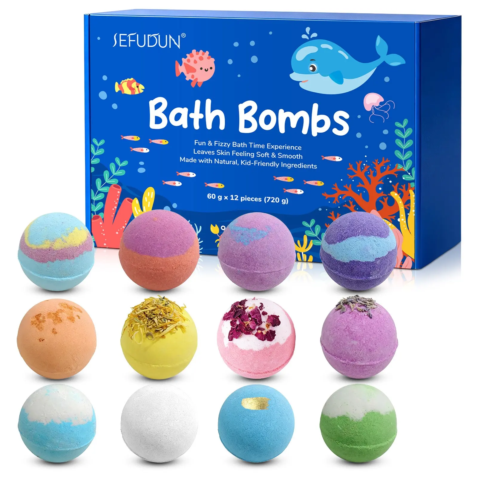 SEFUDUN Toy Bath Bombs (12-Pack), Fun Fizzing Experience, Turn bath time into a joyful moment, Gentle, skin-friendly, Natural Ingredients, Cleansing formula, Cares for children's delicate skin, keeping skin soft and smooth, Suitable for daily use