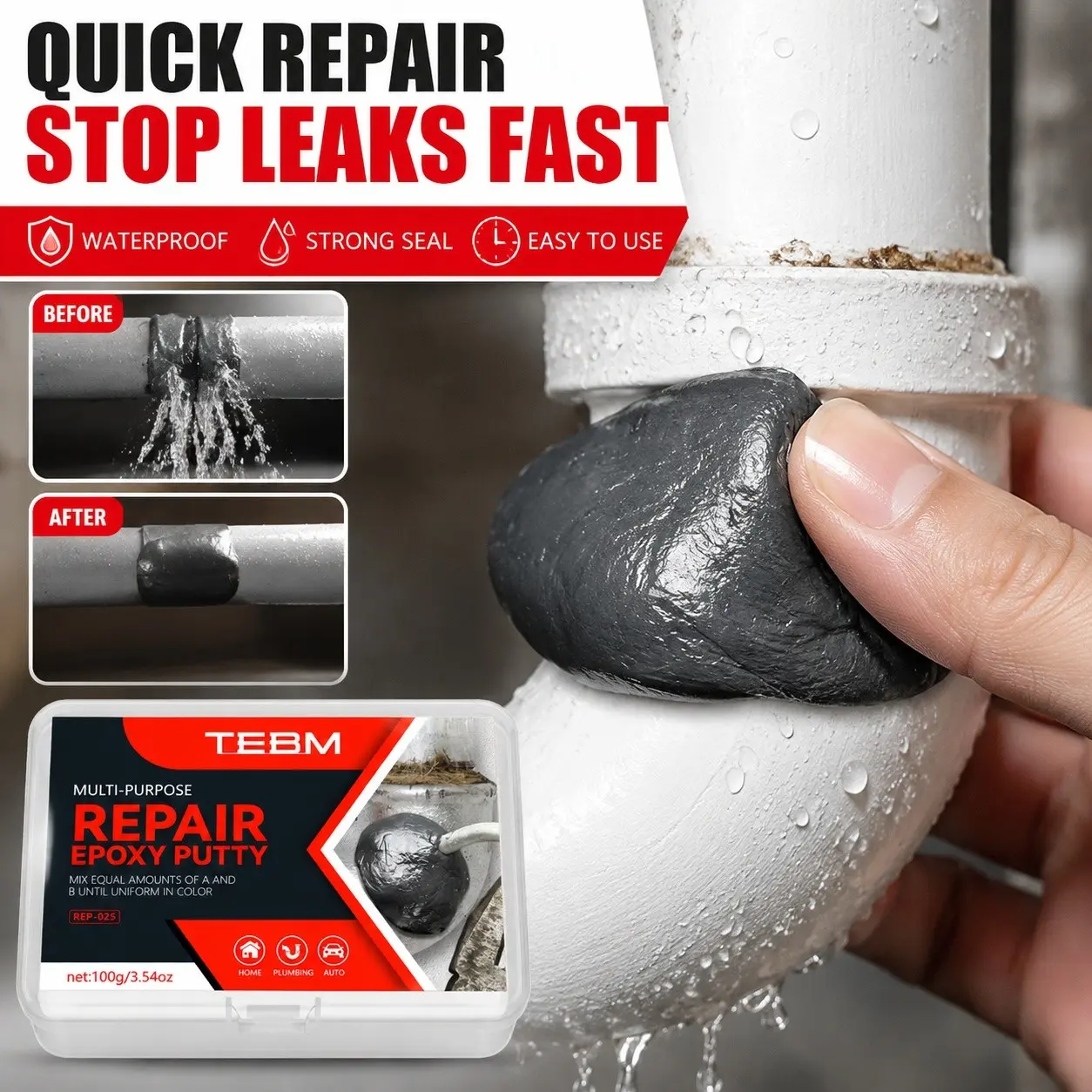 Multi-Purpose Iron Repair Paste, High-Temperature Resistant Epoxy Filler, Epoxy Putty, Ideal for Metal, Pipes, Faucets, and Hardware Repairs