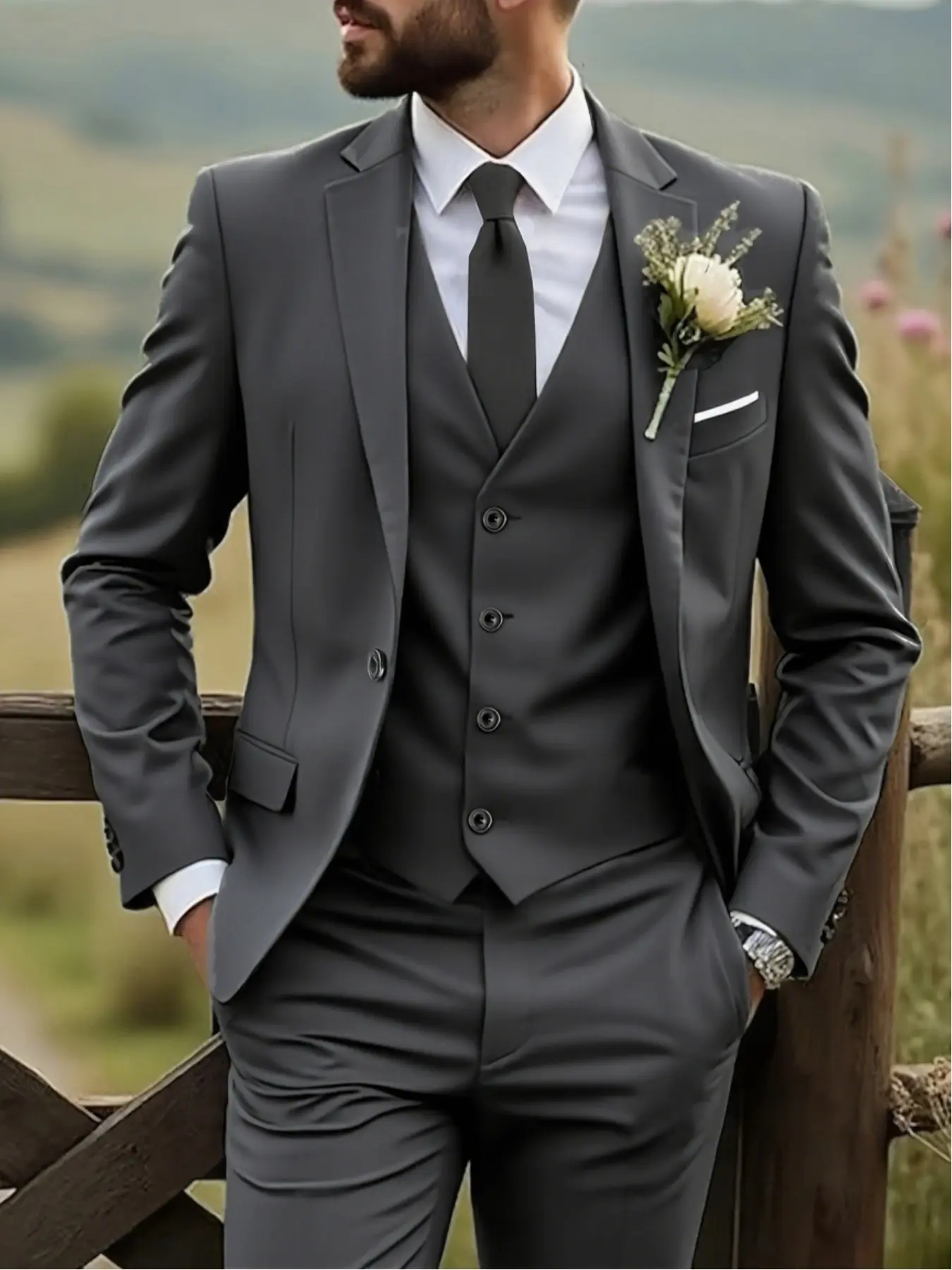 3pcs Men's Wedding Dinner Suit Set, Business Formal Wear, Jacket And Trousers, Elegant Outfit for Groom, Party And Banquet