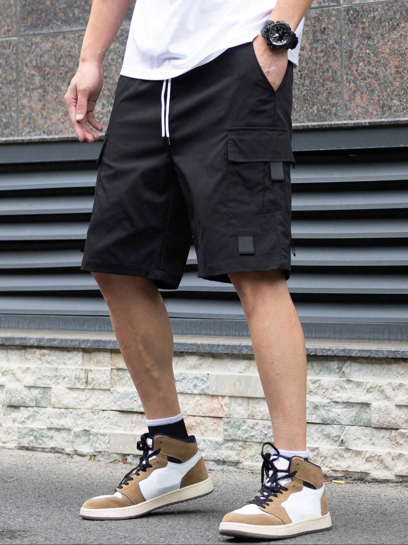 Men's Solid Flap Pocket Cargo Shorts, Casual Regular Fit Multi-pocket Utility Shorts for Summer, Fashion Men's Bottoms for Daily Wear, Casual Sports Shorts, Casual Streetwear Shorts