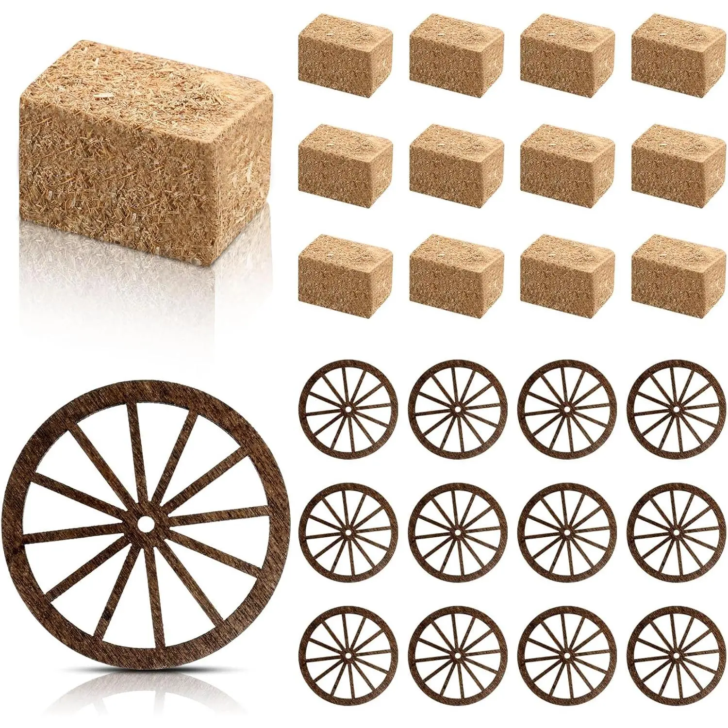 24 count  Theme Party Decorations Birthday Table Centerpieces Mini Hay Bales and Small  Wagon Wheels for Crafts Horse Rodeo Decor Cowboy Wedding Party Favors Supplies